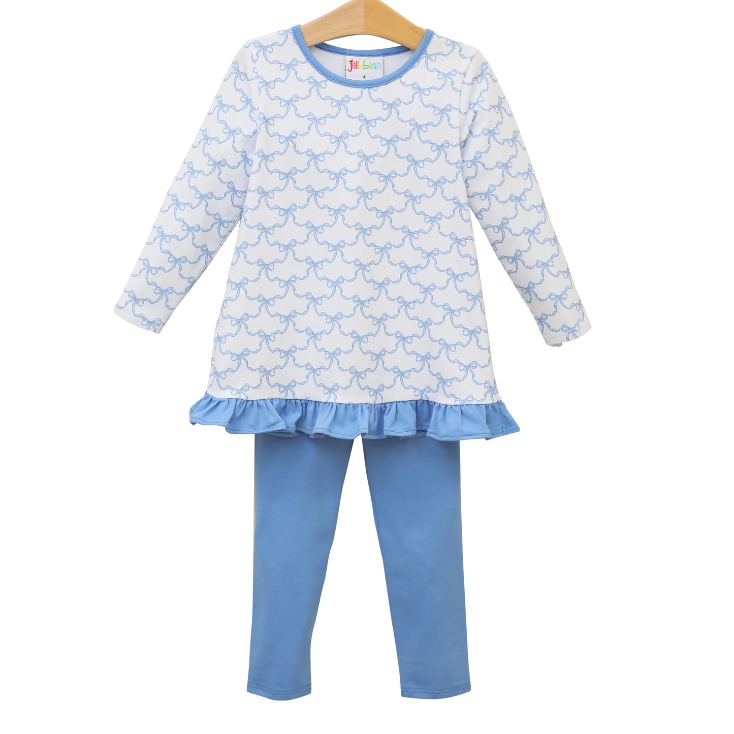 Blue Trellis Bow Ruffle Pant Set