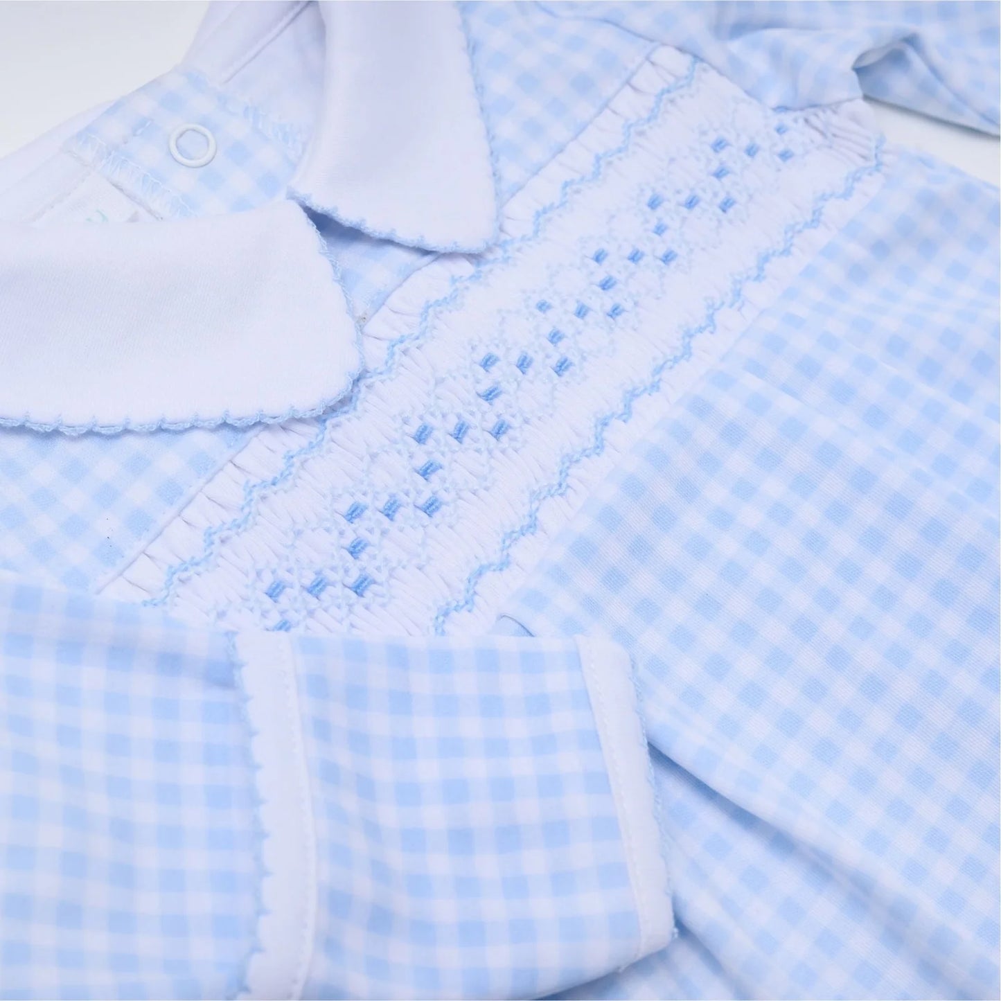 Blue Smocked Collared Boy Footie