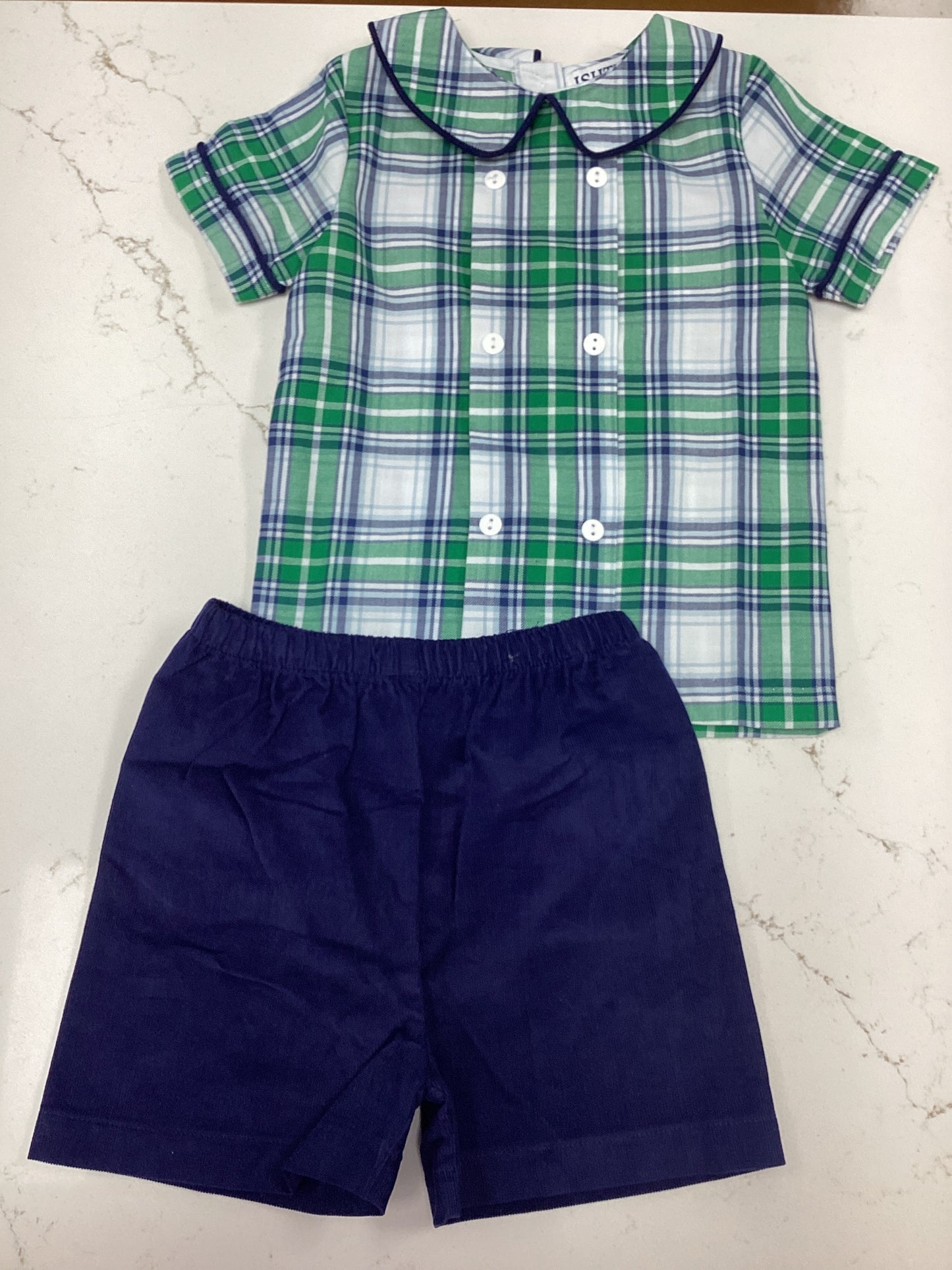 Navy & Green Plaid Short Set