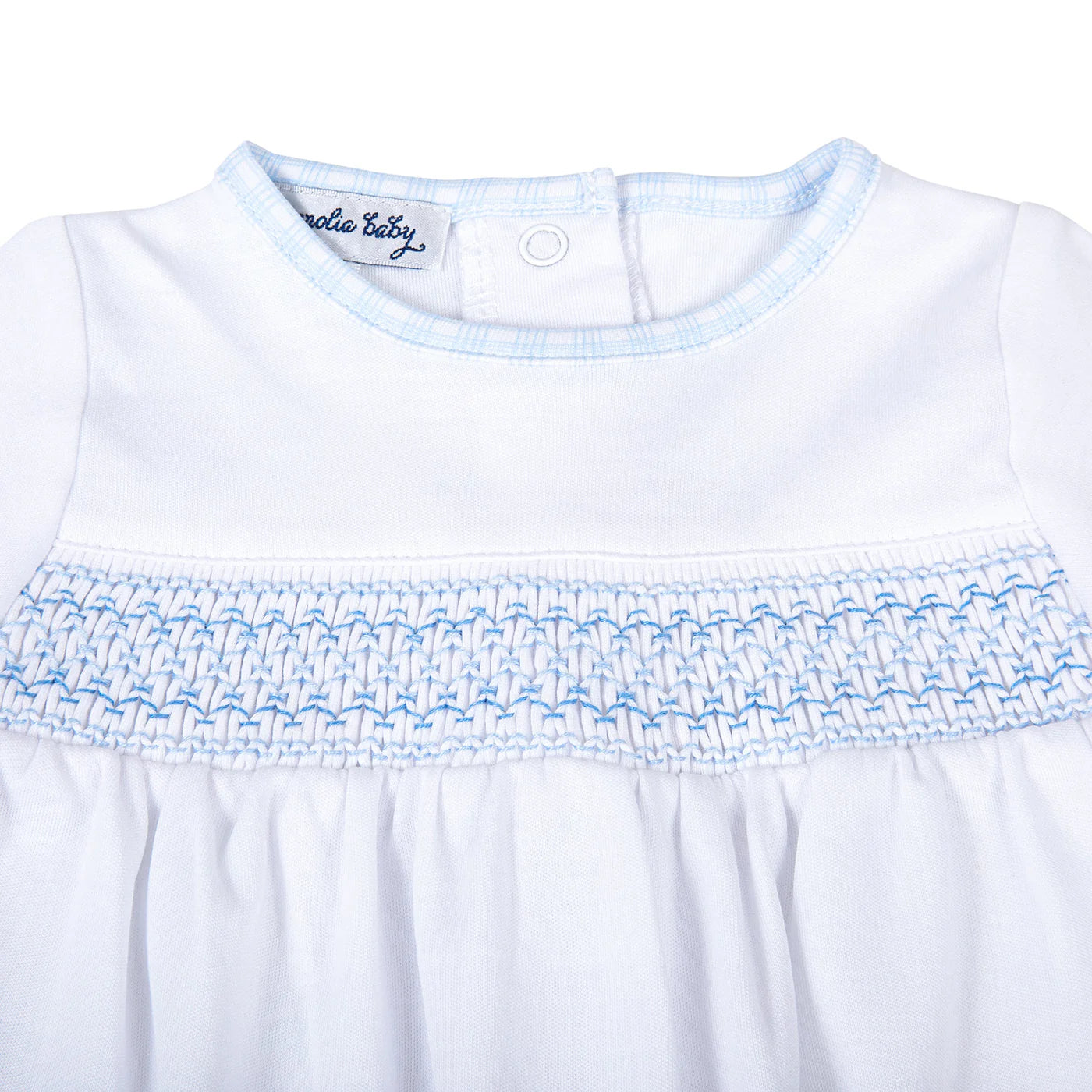 NEW BEGINNINGS SMOCKED FOOTIE - BLUE