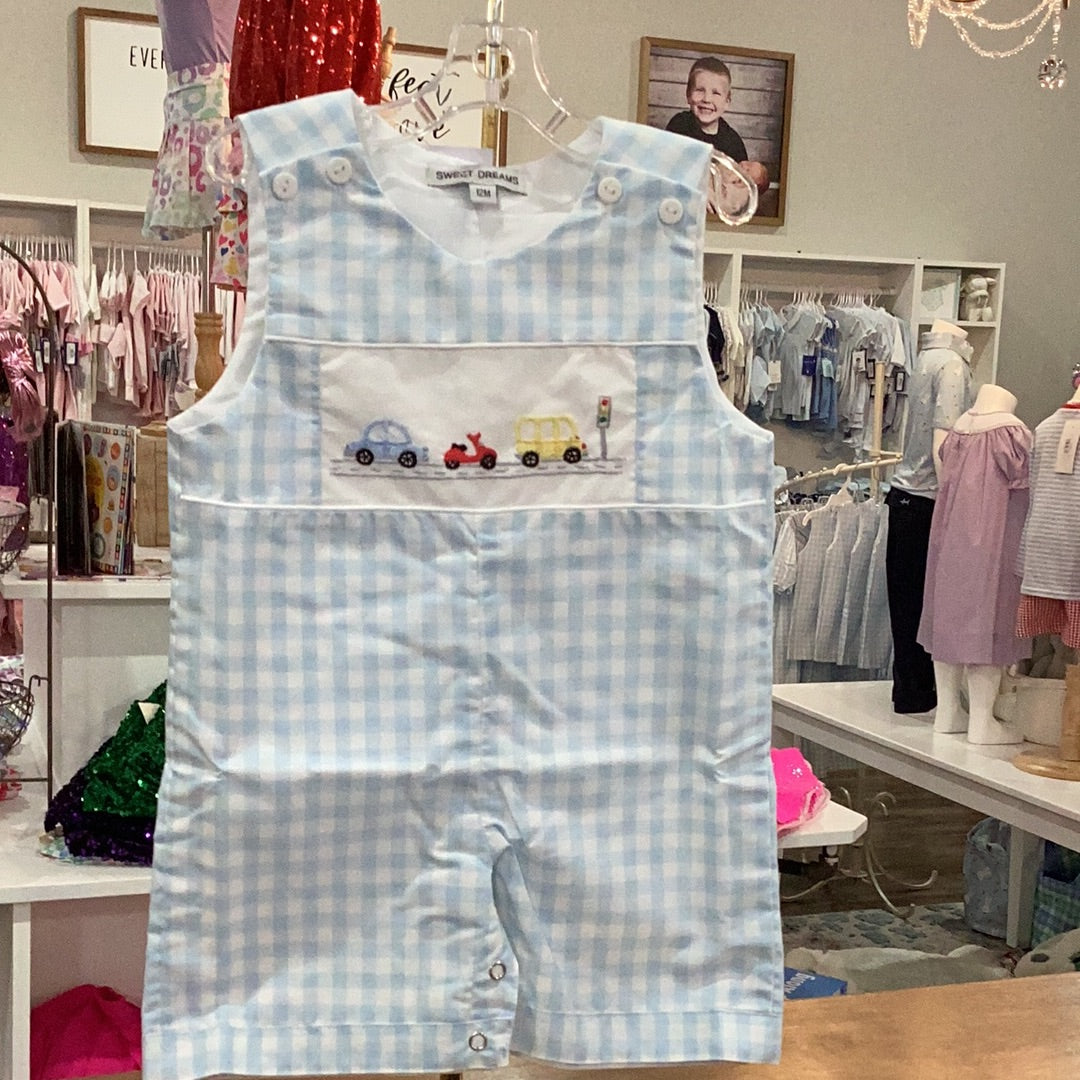 Blue Gingham Embroidery Transportation Jon Jon