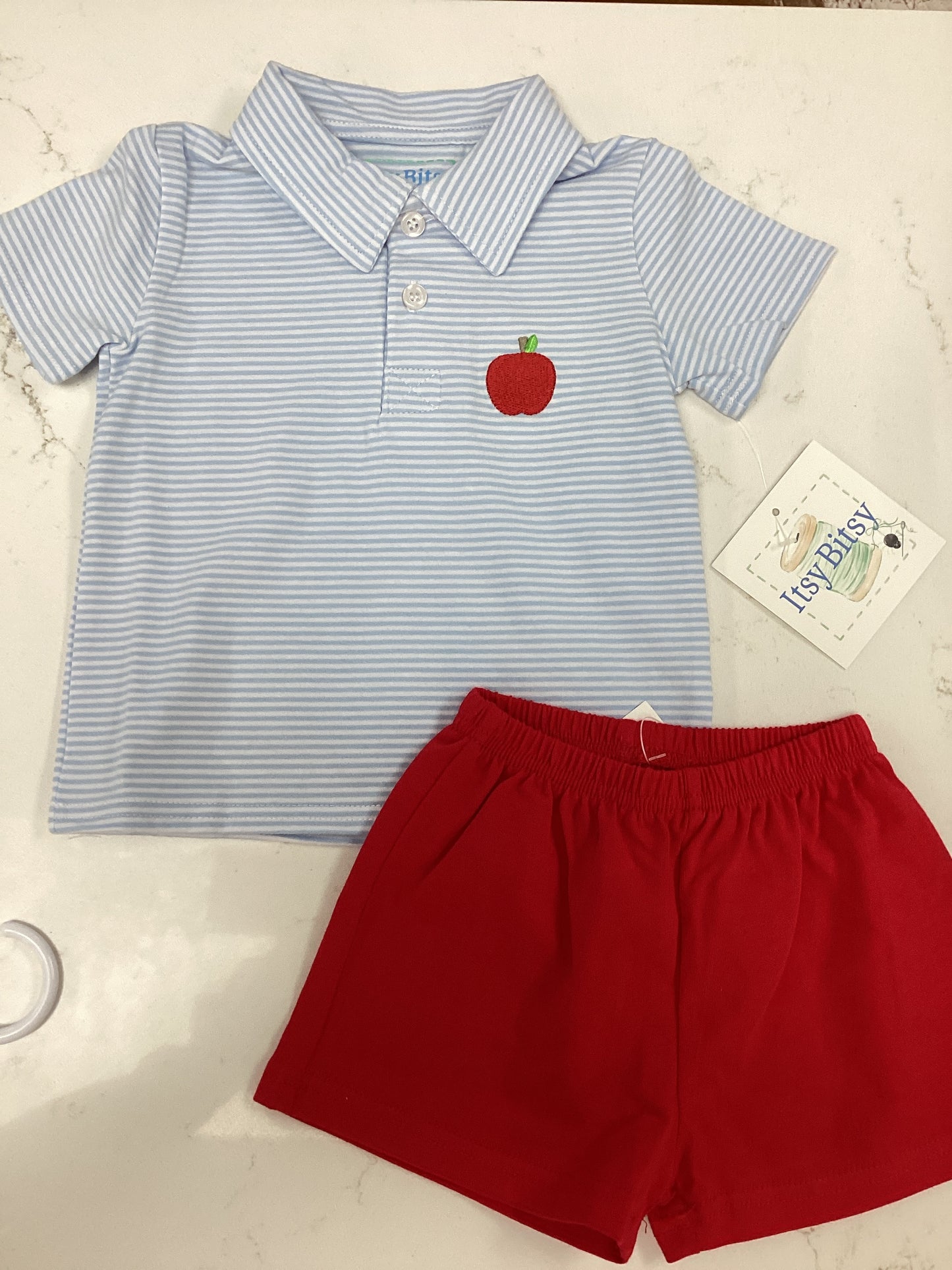 IB Blue Striped Apple Short Set