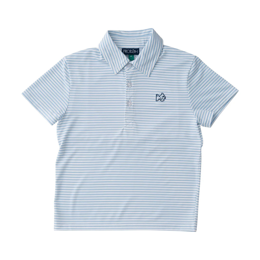 BOYS SHORT SLEEVE PRO PERFORMANCE POLO IN CLASSIC CLEAR SKY BLUE AND WHITE STRIPE