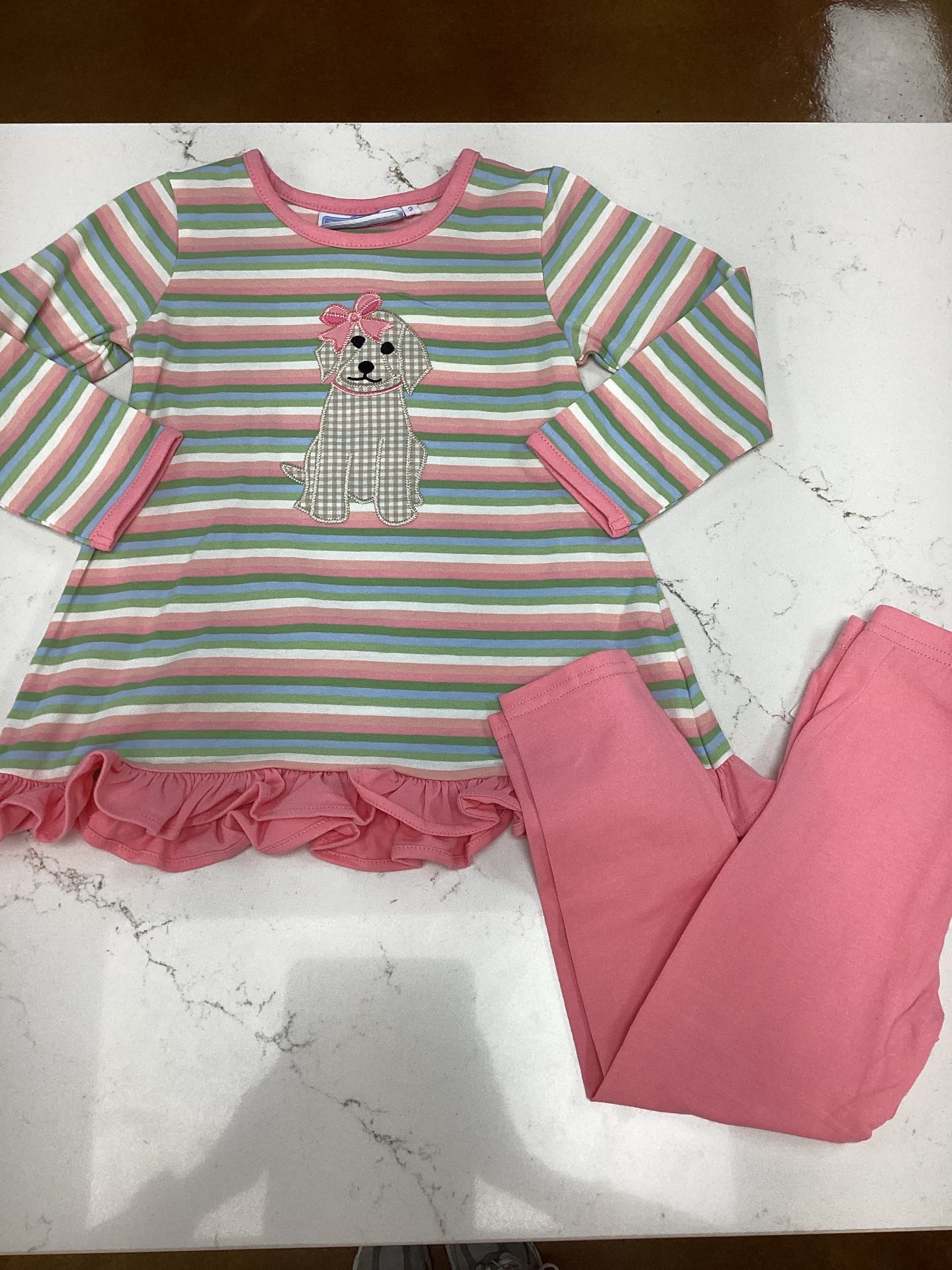 TS Girls Striped Puppy Pant Set