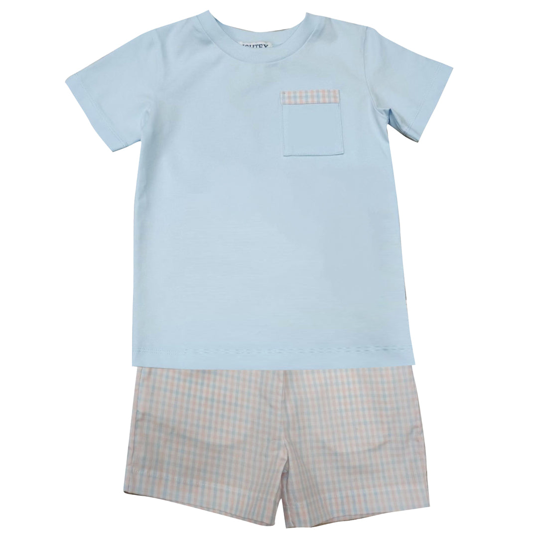 Blue Plaid Boys Short Set Ishtex