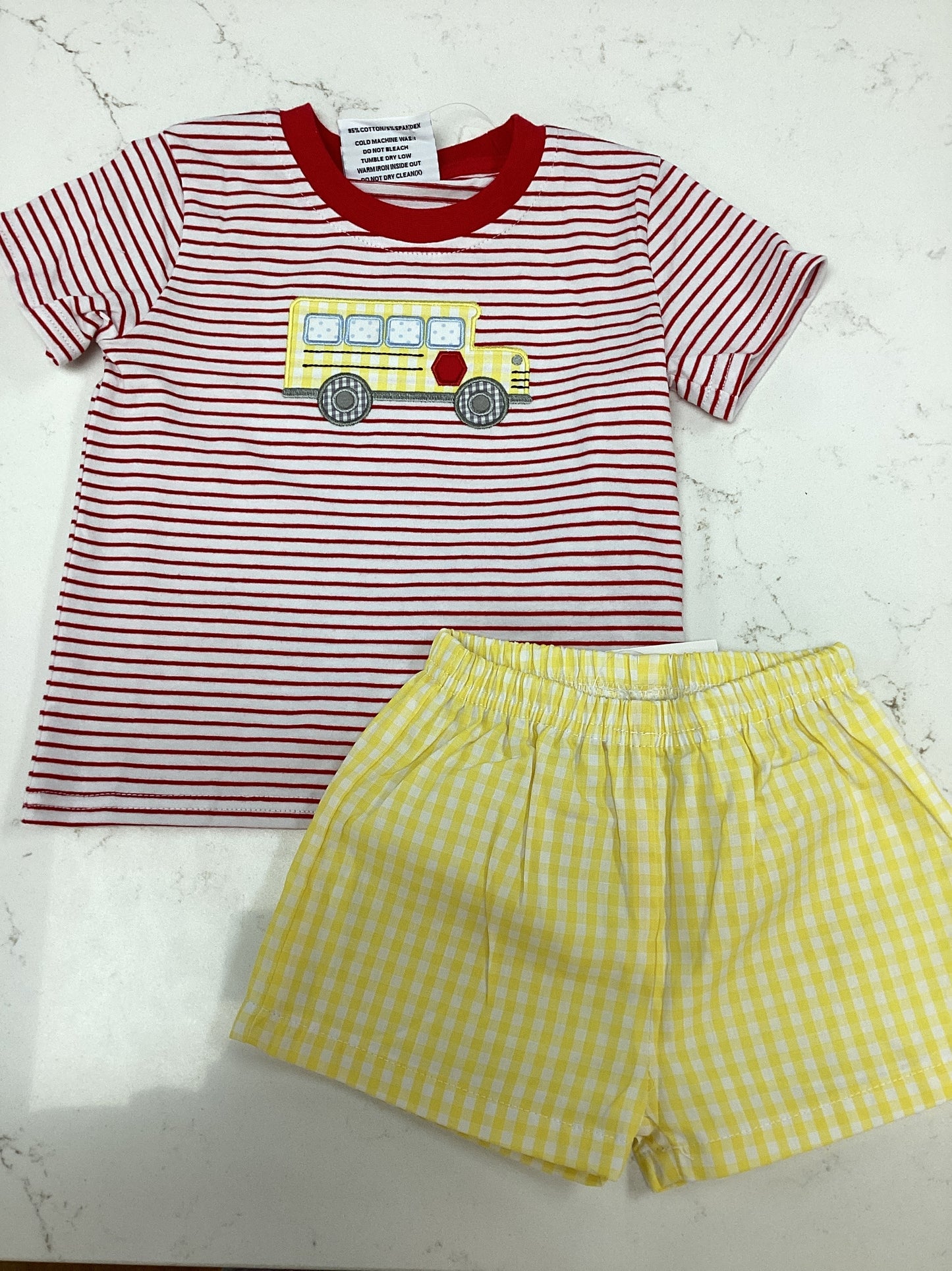 JB Red Striped School Bus Short Set