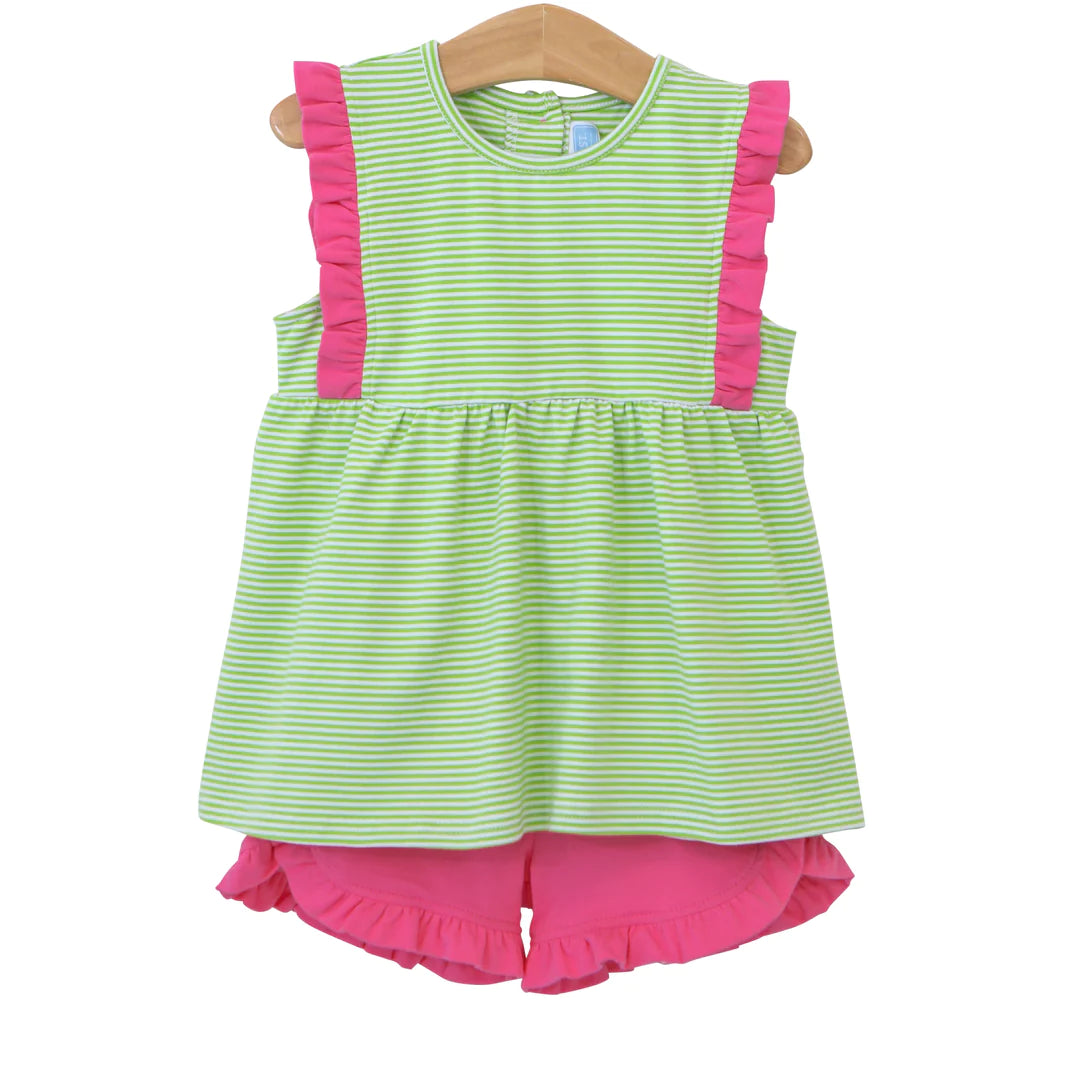 Josie Short Set- Lime Green Stripe/ Pink