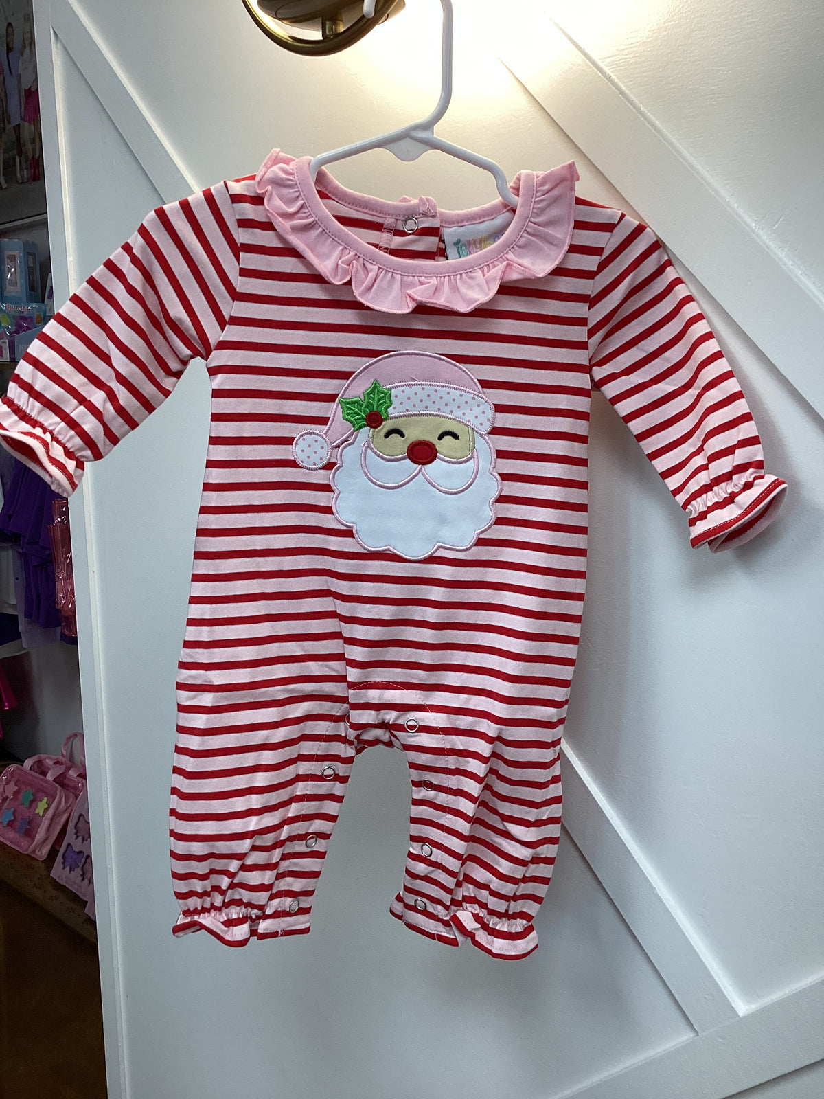 JB Red&Pink Striped Santa Romper