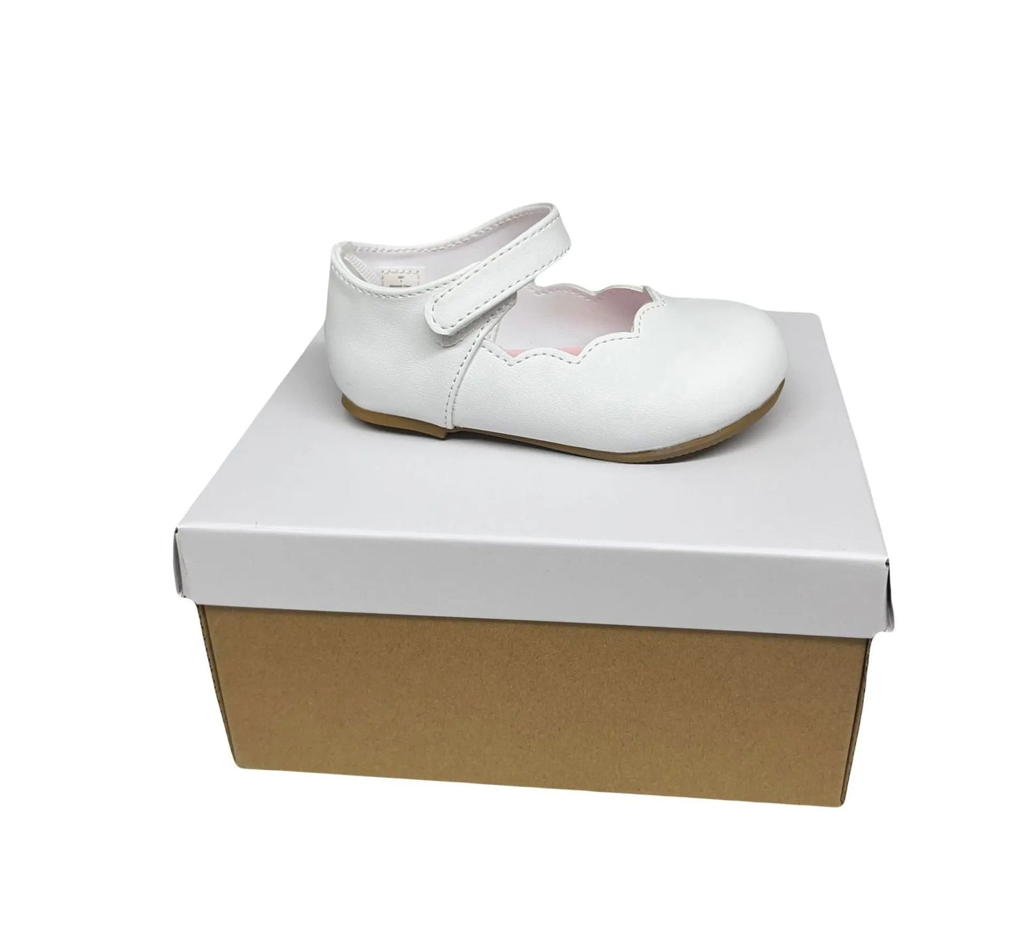 Baby Deer Scalloped Mary Jane White Shoe