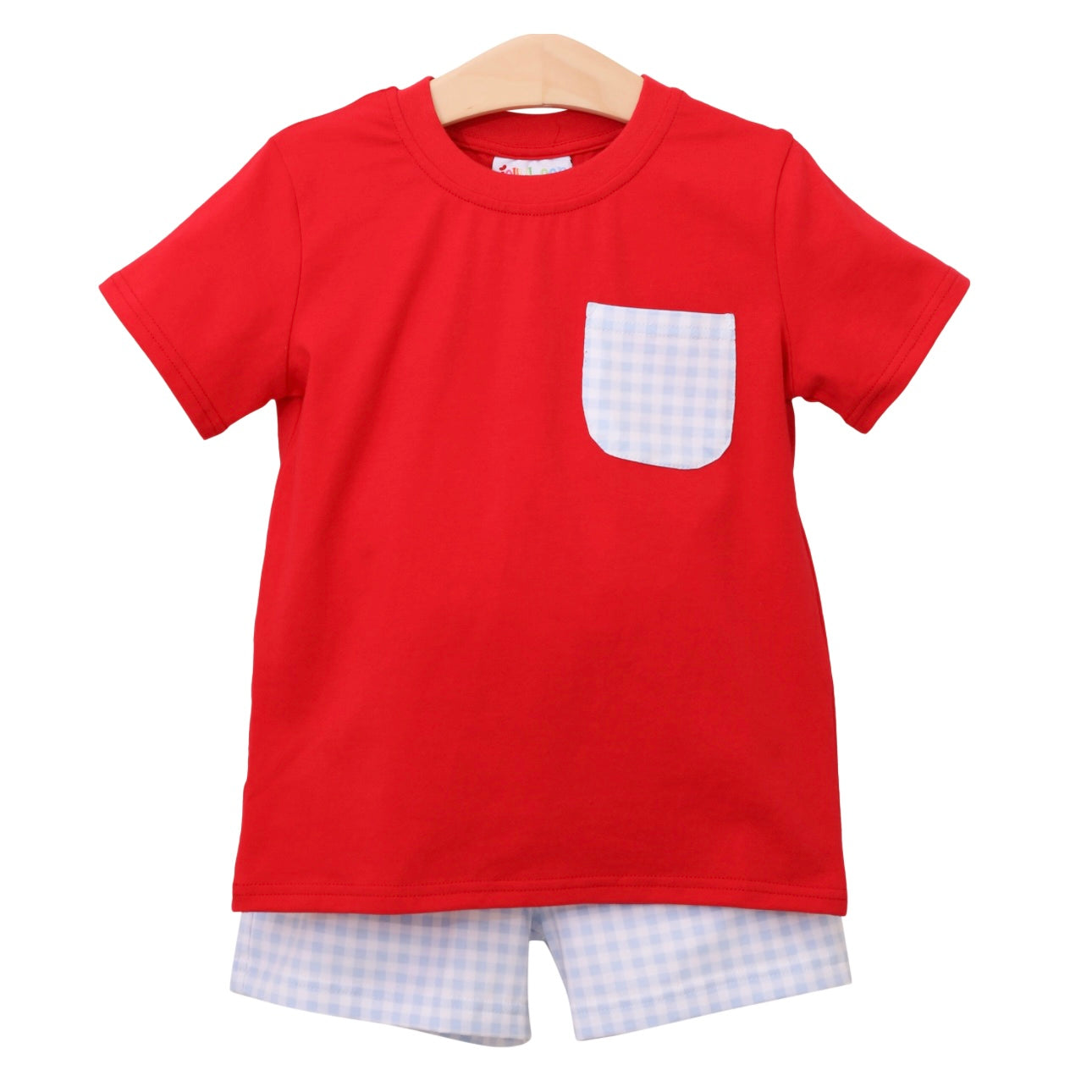 Blue Gingham/Red Pocket Short Set