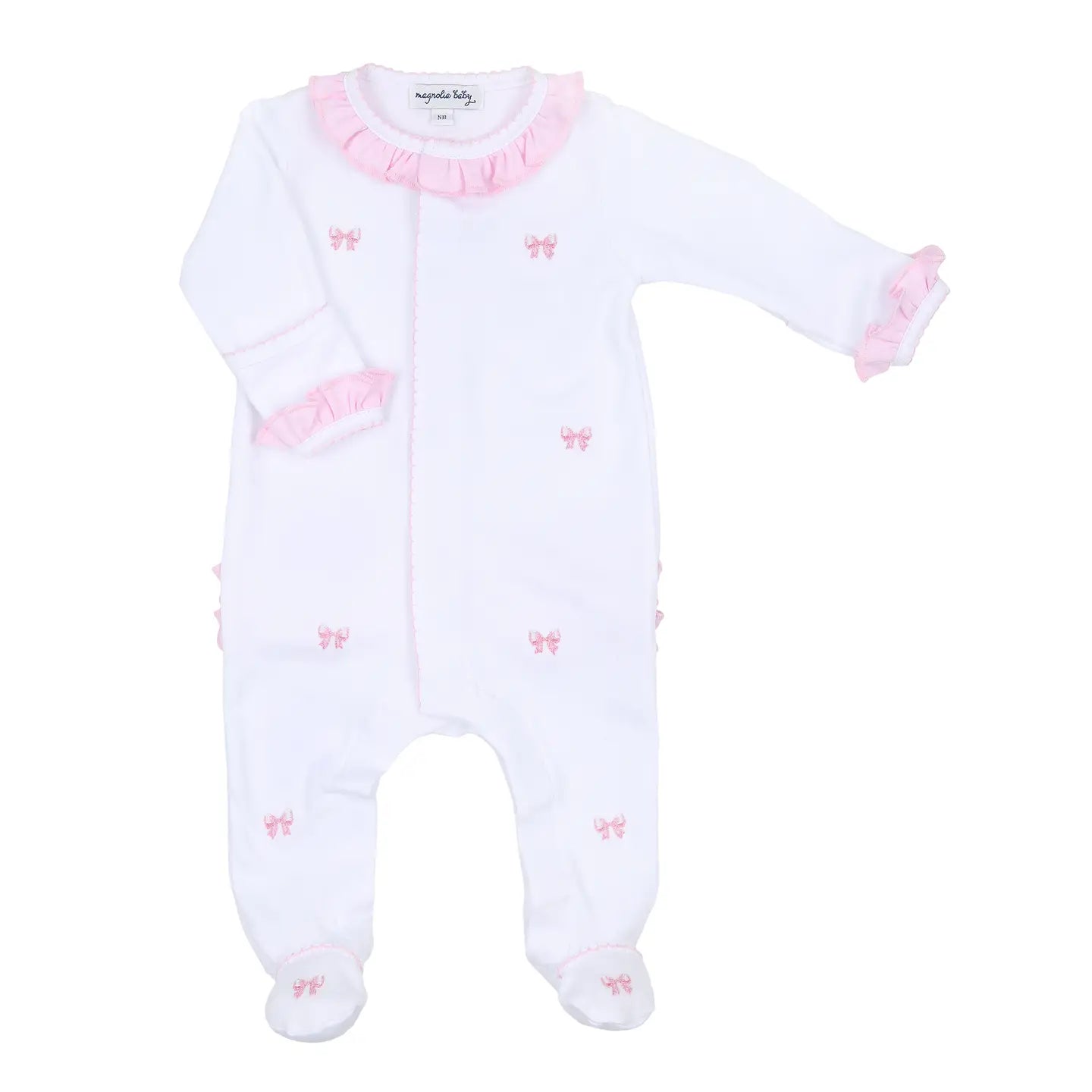 Baby Bows Pink Scattered Ruffle Footie
