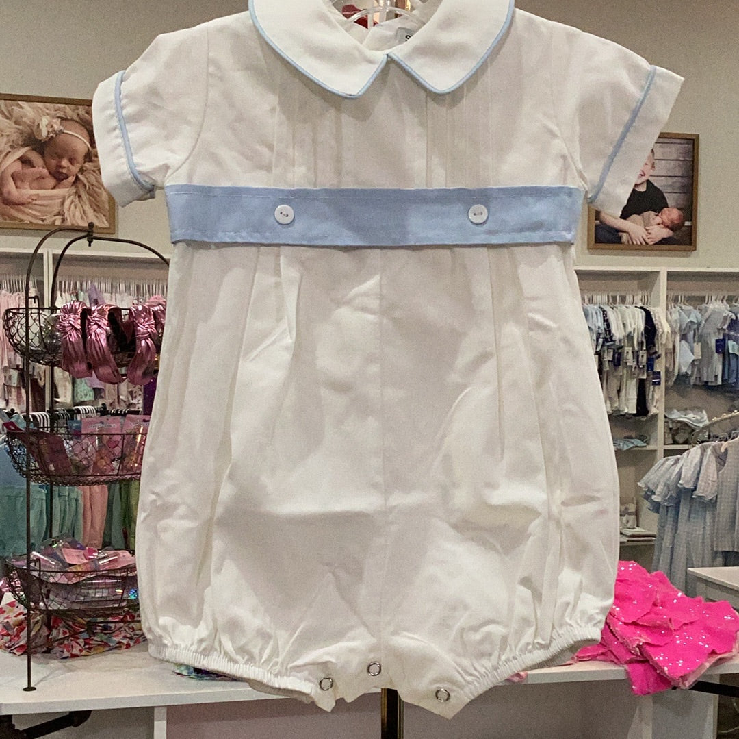 White Pleated w/Blue Belt Infant Set- Sweet Dreams
