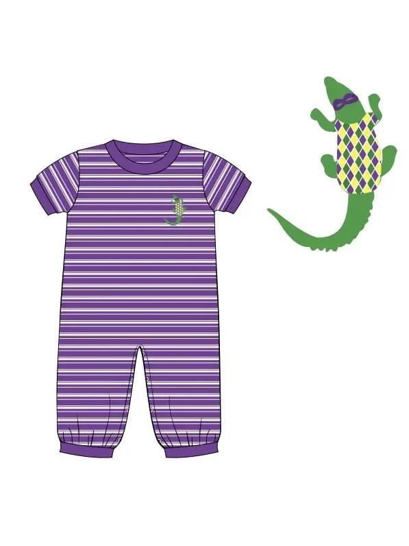 Madi Gras French Knot Romper- Gator