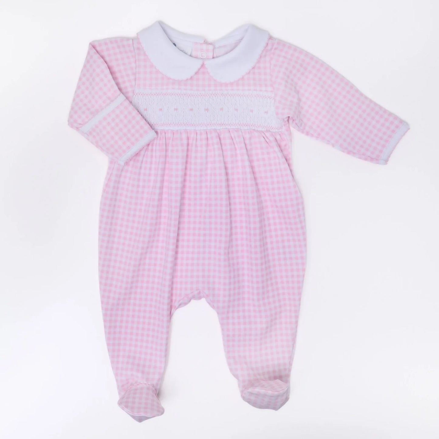 Mini Checks Pink Smocked Collared Footie