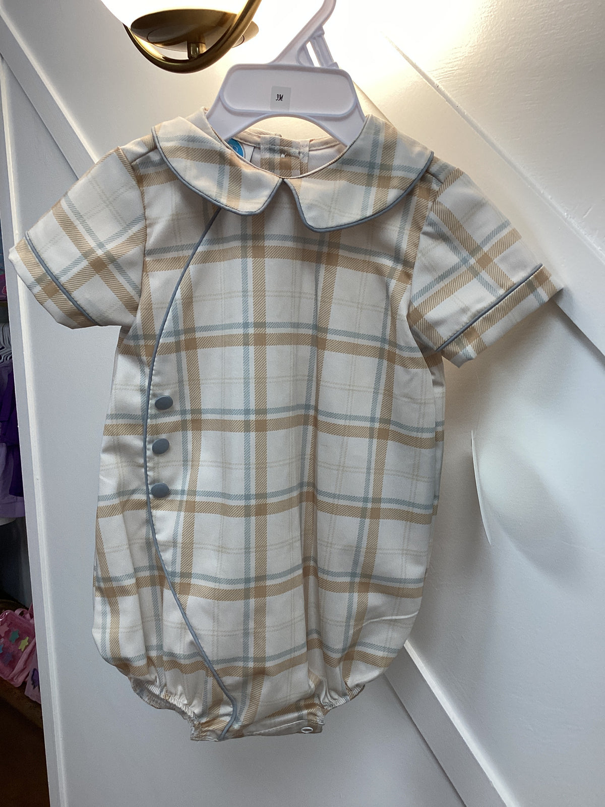 Krewe Blue & Tan Plaid Collared Bubble