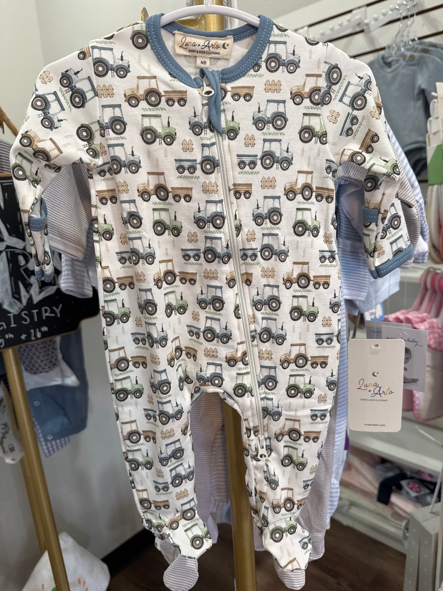 Tractor Tracks Printed Zipper Footie