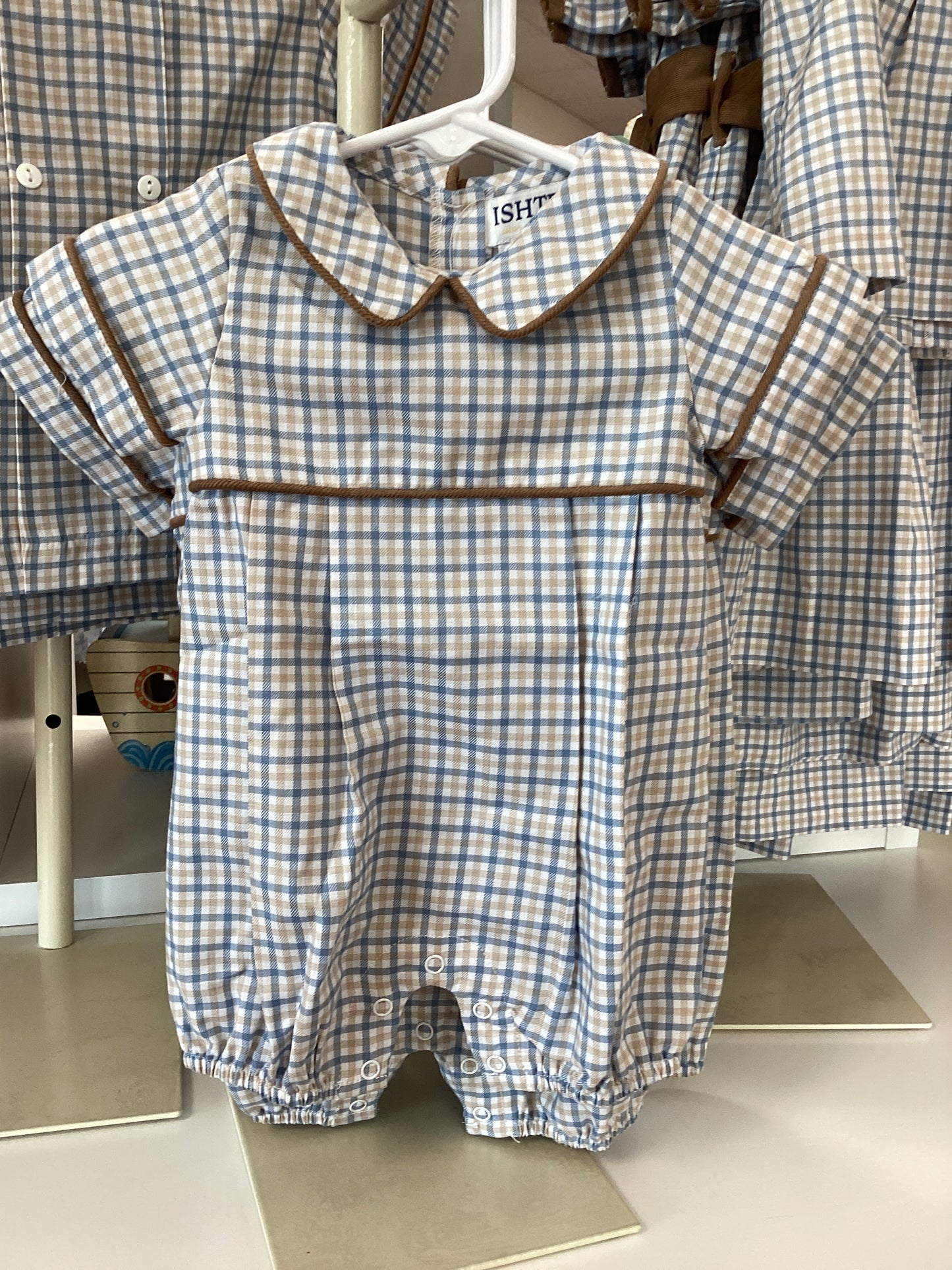Ishtex Fall Gingham Boys Romper