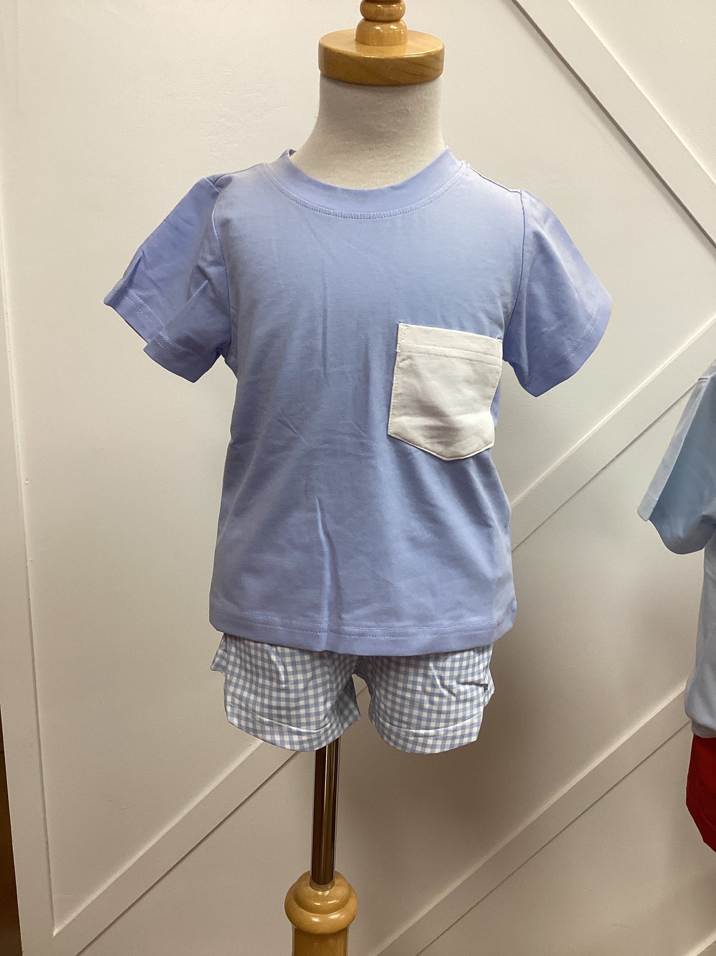 Little Lamb Blue Gingham Short Set