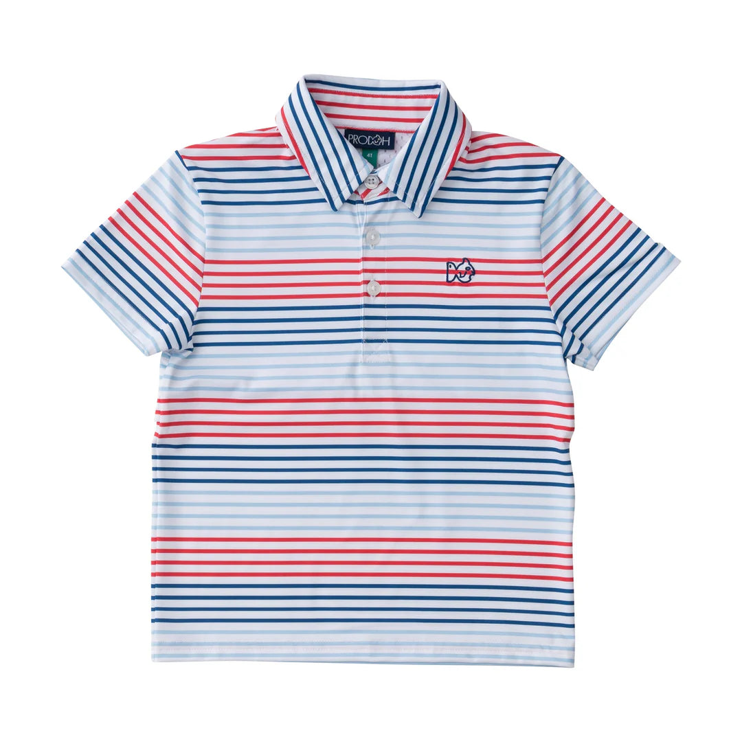 BOYS SHORT SLEEVE PRO PERFORMANCE POLO IN AMERICANA STRIPE