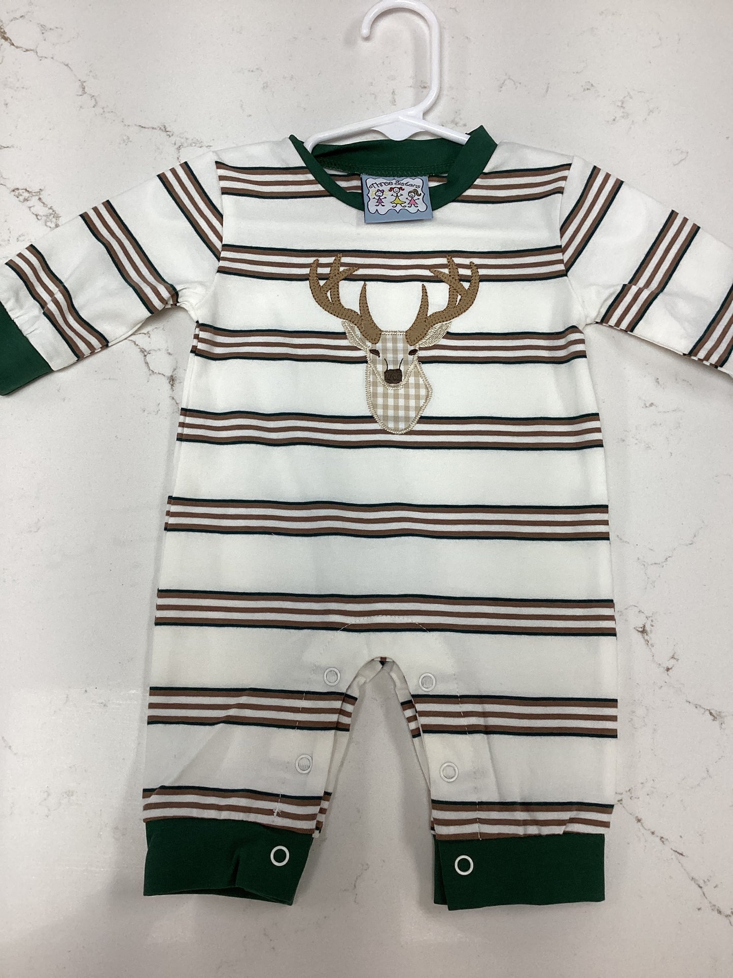 TS Striped Gingham Deer Romper