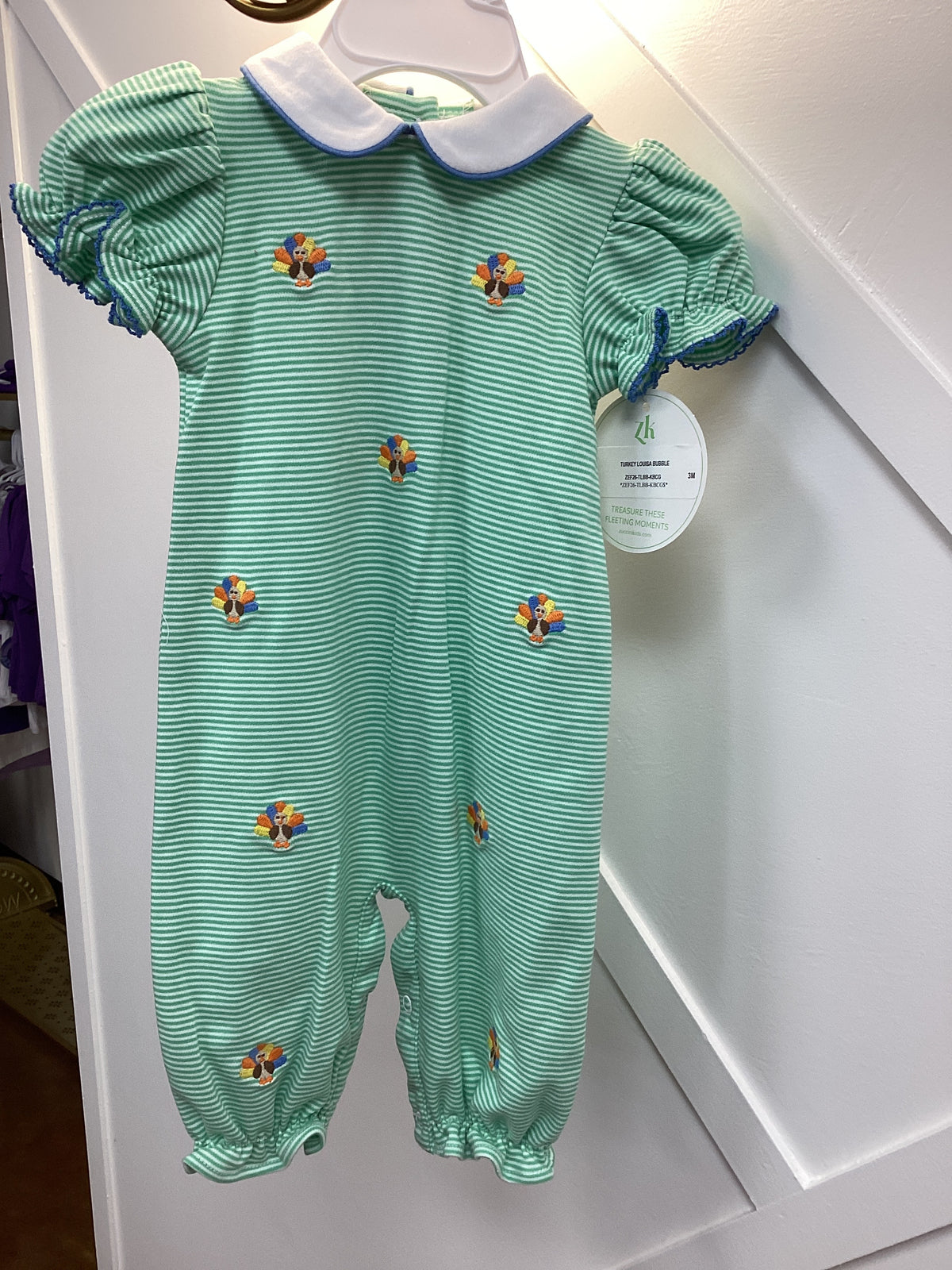 ZK Green Striped Turkey Romper Girls