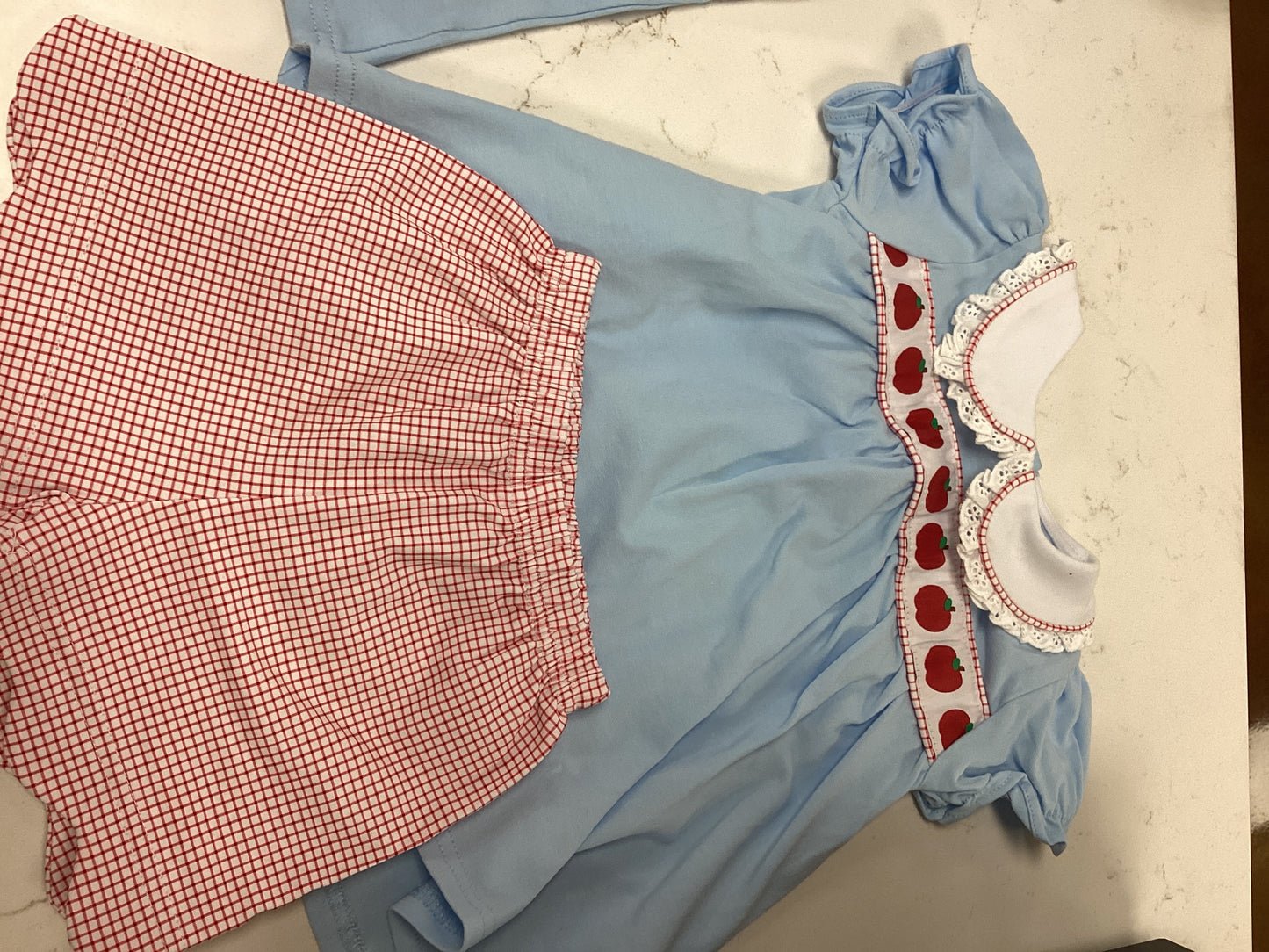 TS Blue Apple Smocked Short Set