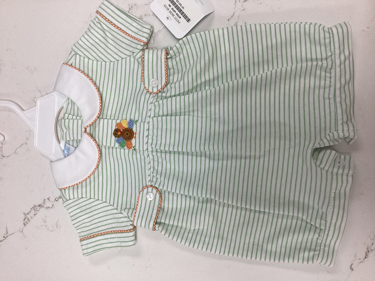Petit Bebe Boys Green Stripped Romper