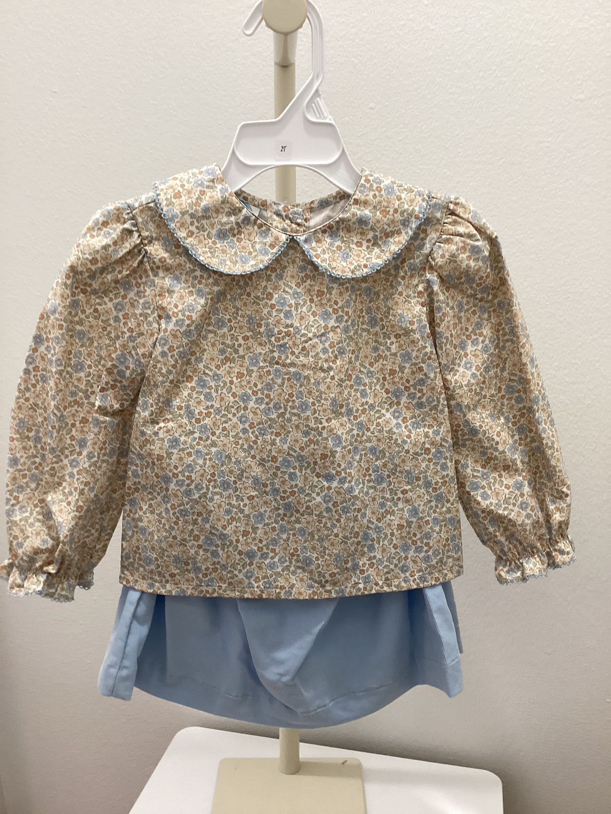Blue Floral Blouse & Skirt Set