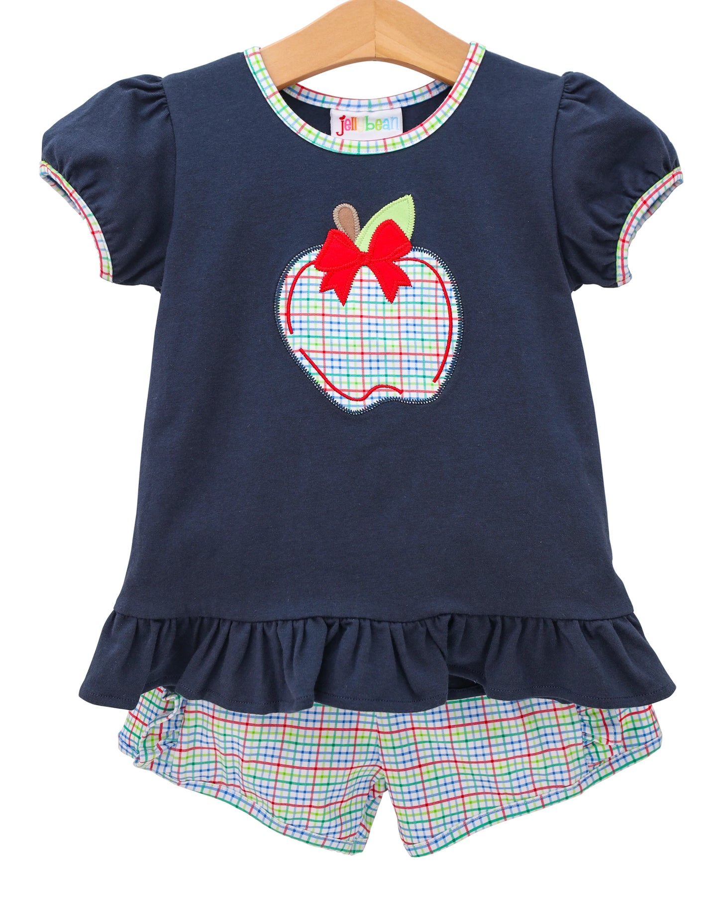 Primary Plaid Apple Ruffle Short Set
