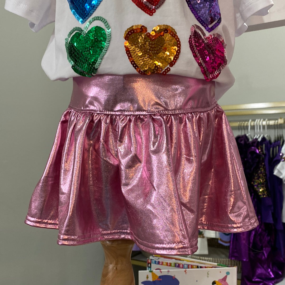 Light Pink Metallic Gathered Skort