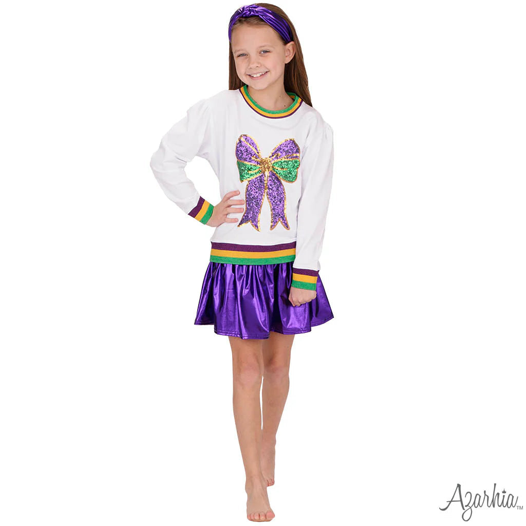 Mardi Gras Sequin Bow LS Tee