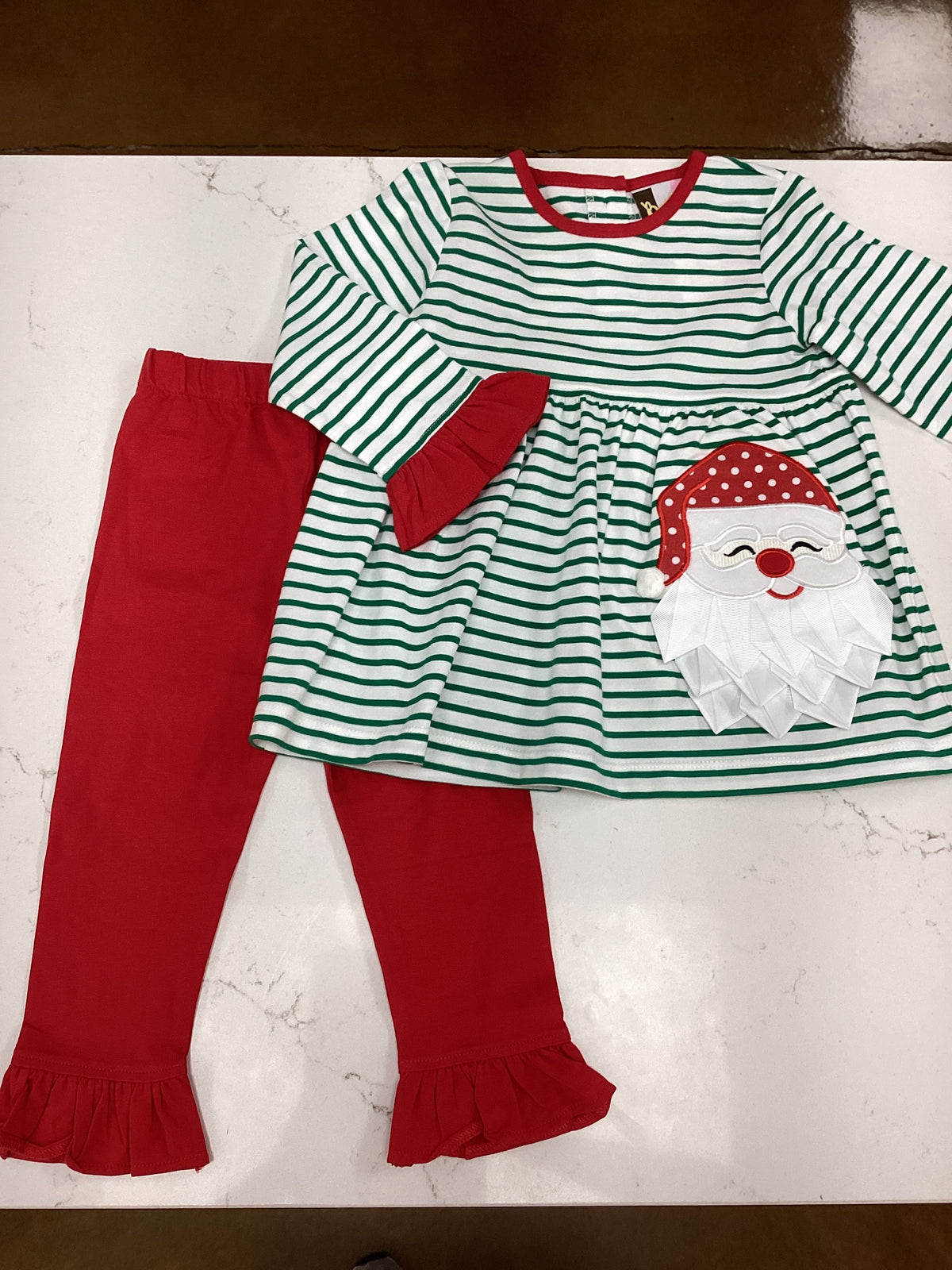 BS Striped Santa Girls Ruffled Pant Set