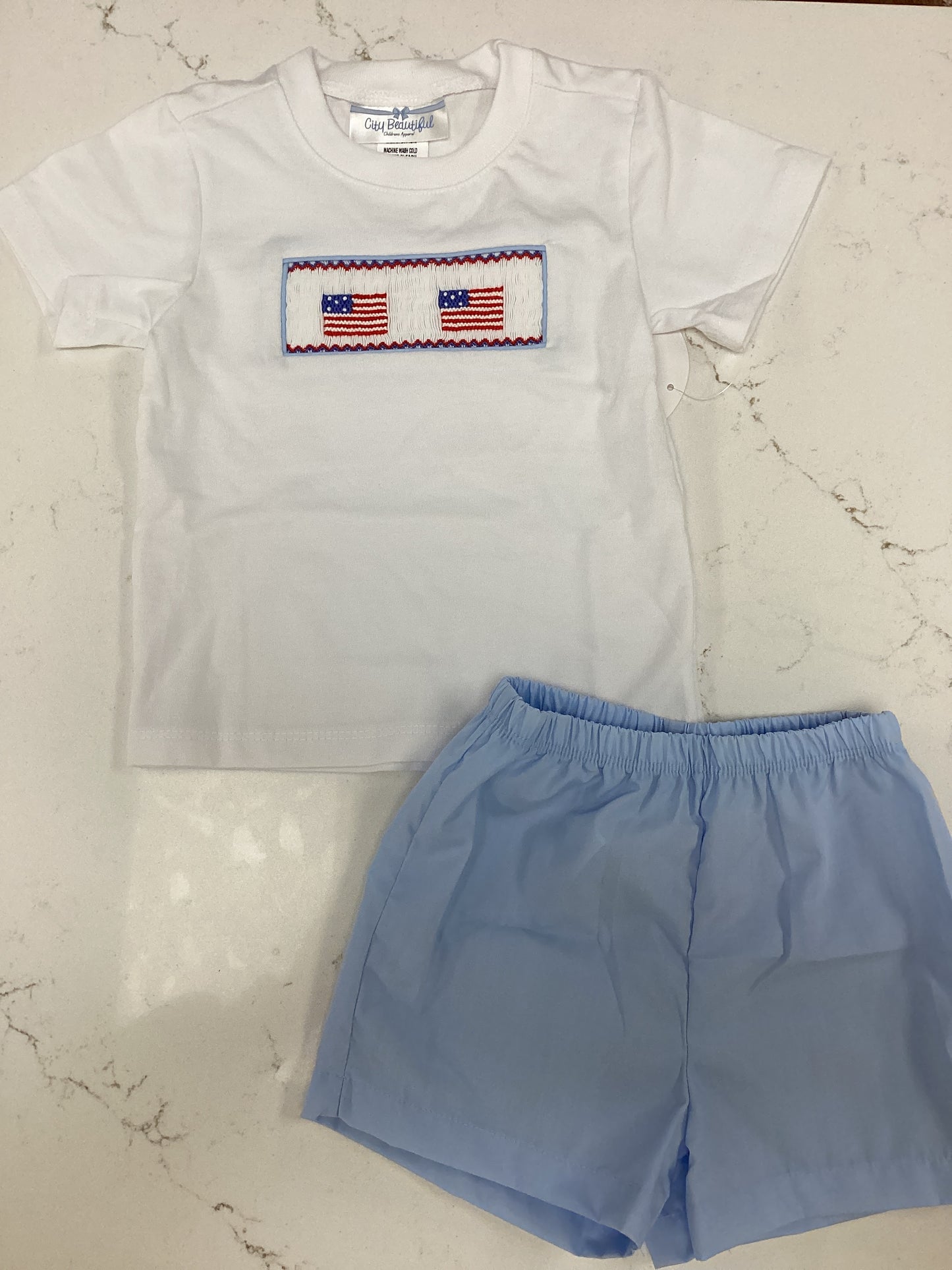 Smocked American Flag Short Set