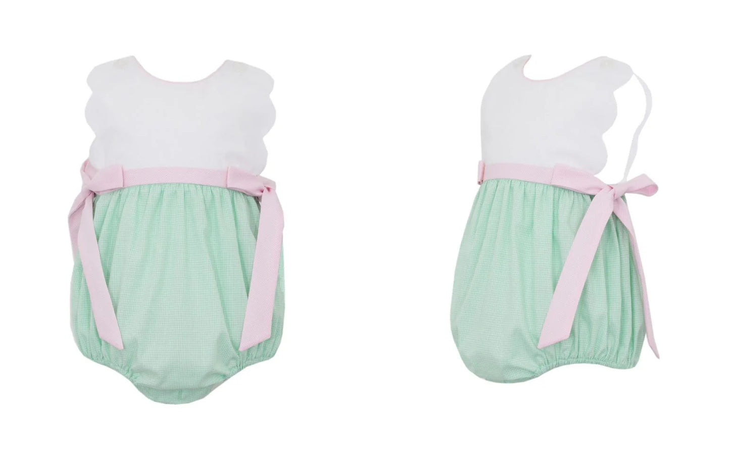 Green Scallop Bubble - Pink Side Bows