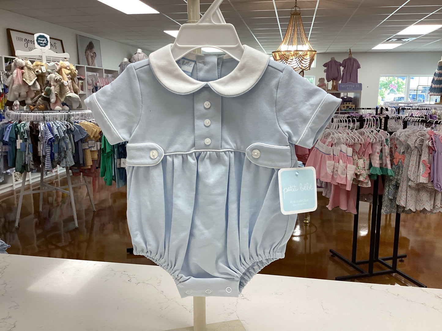 Petit Bebe Boys Blue Collared Button Bubble