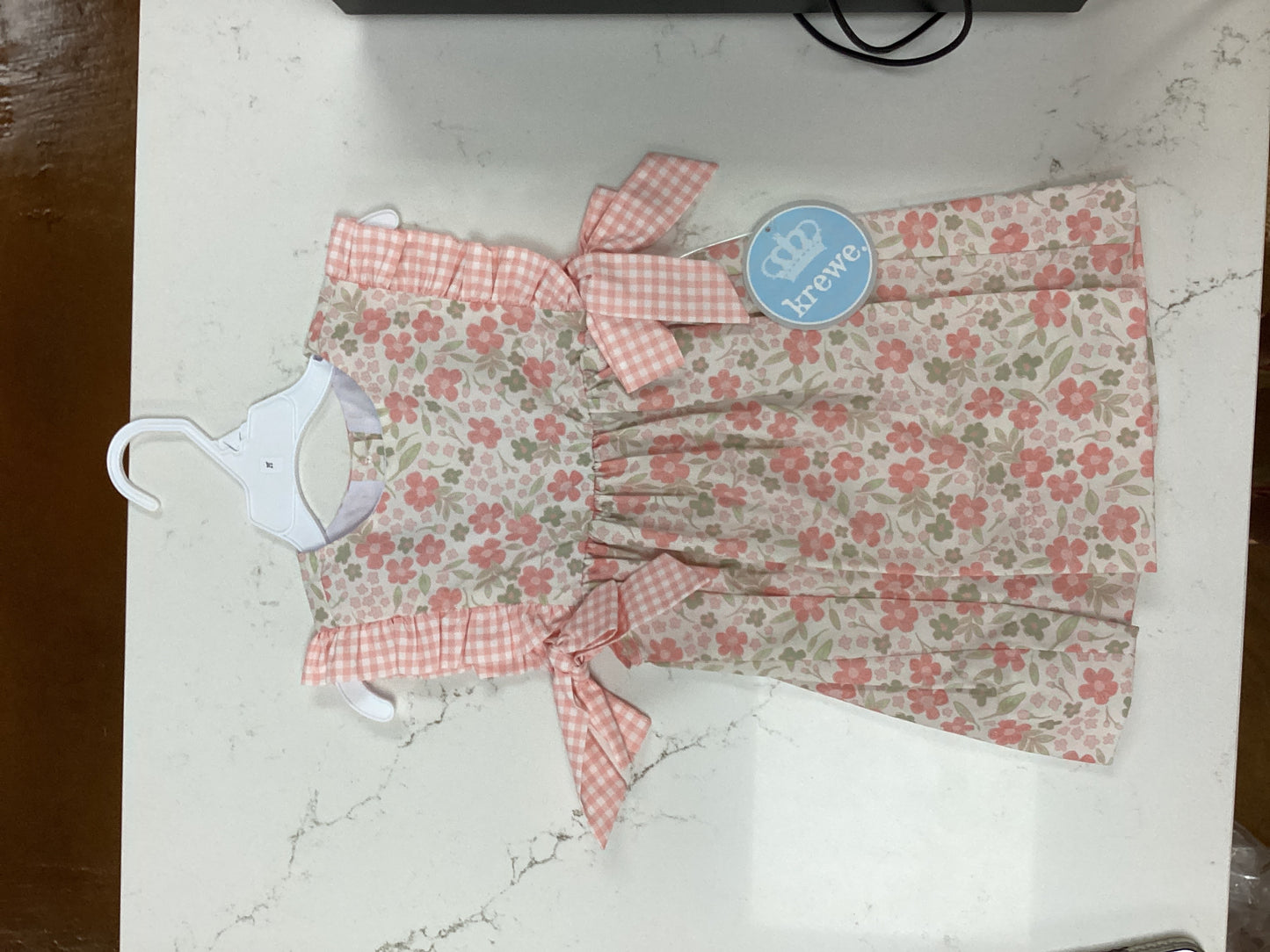 Krewe pink floral dress w/ gingham bows