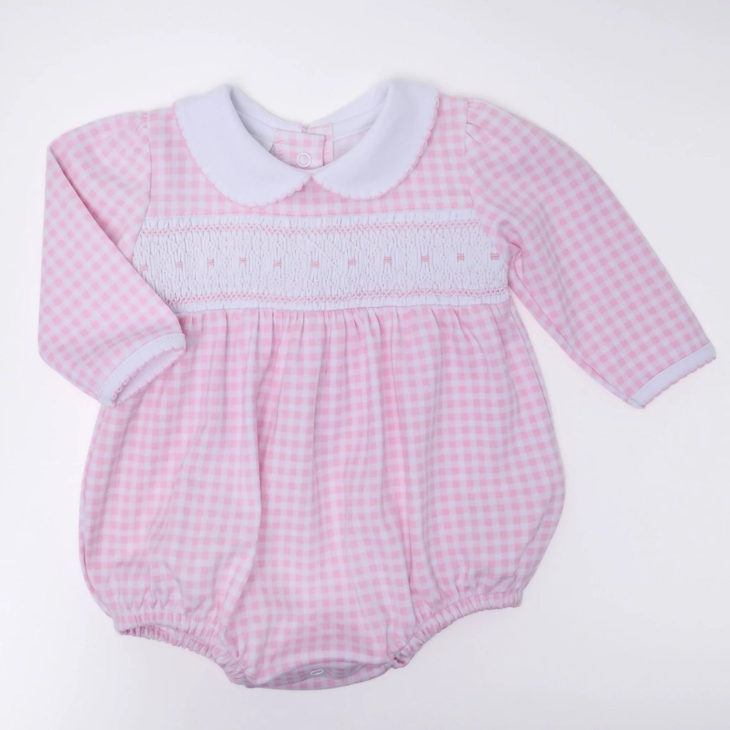 Mini Checks Smocked Collared LS Bubble
