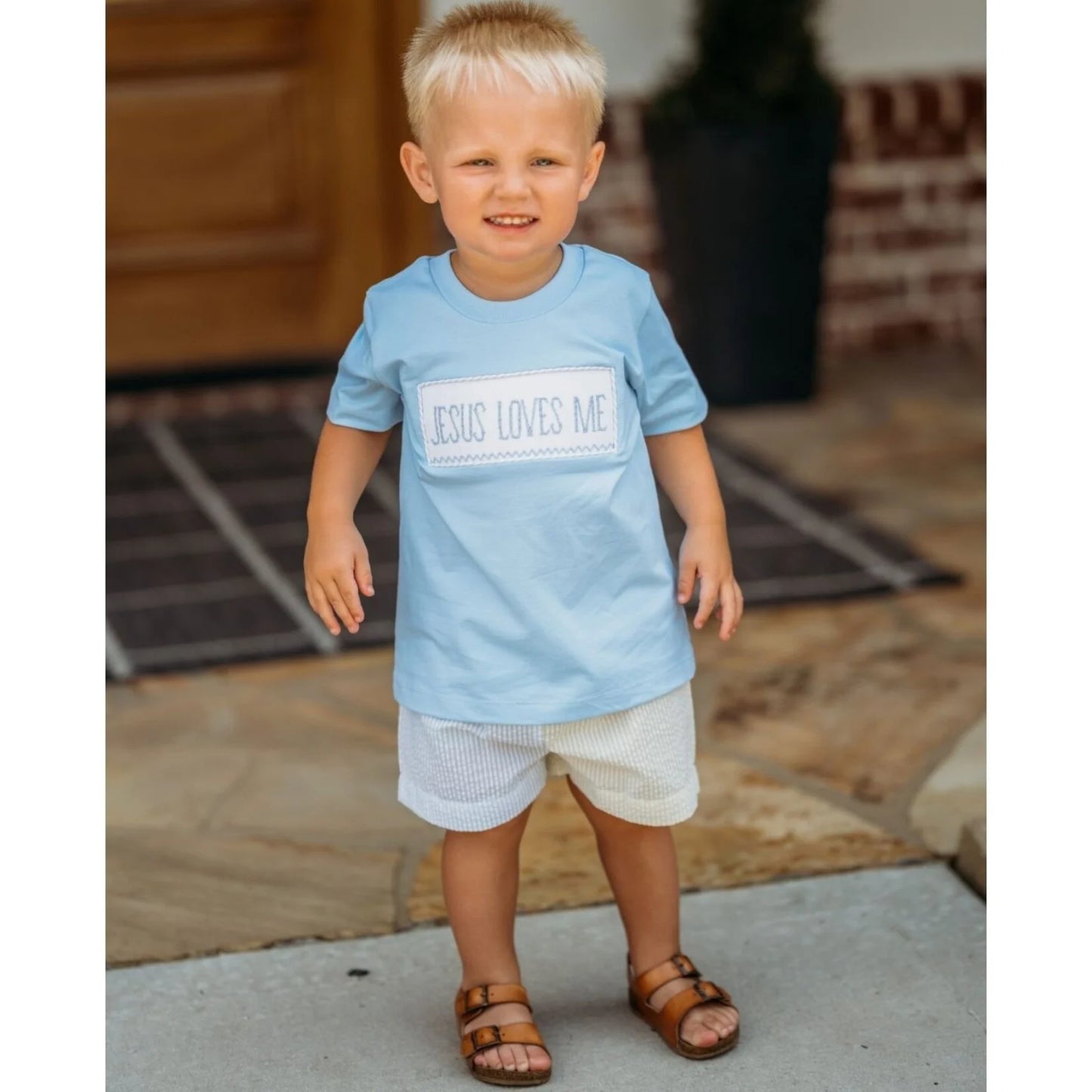 Jesus Loves Me Smocked Boy Set BS