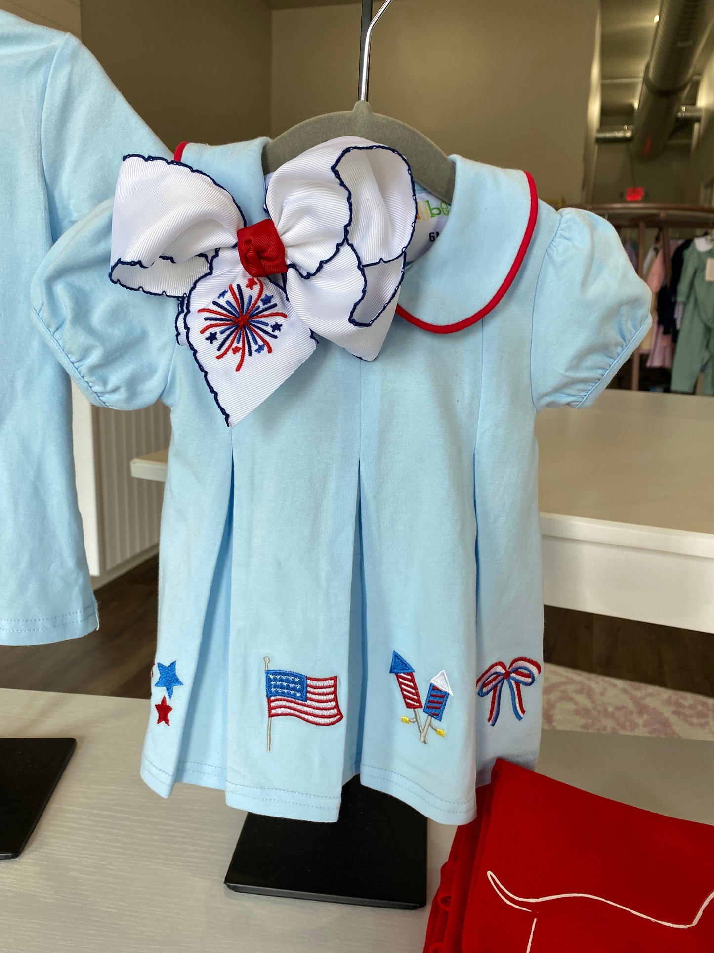 Patriotic Pleat Embroidery Dress