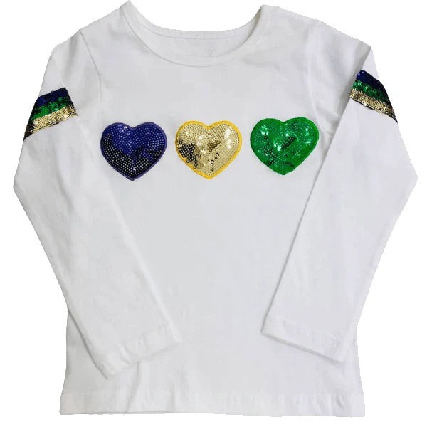 Mardi Gras Sequin Heart Long Sleeve tee