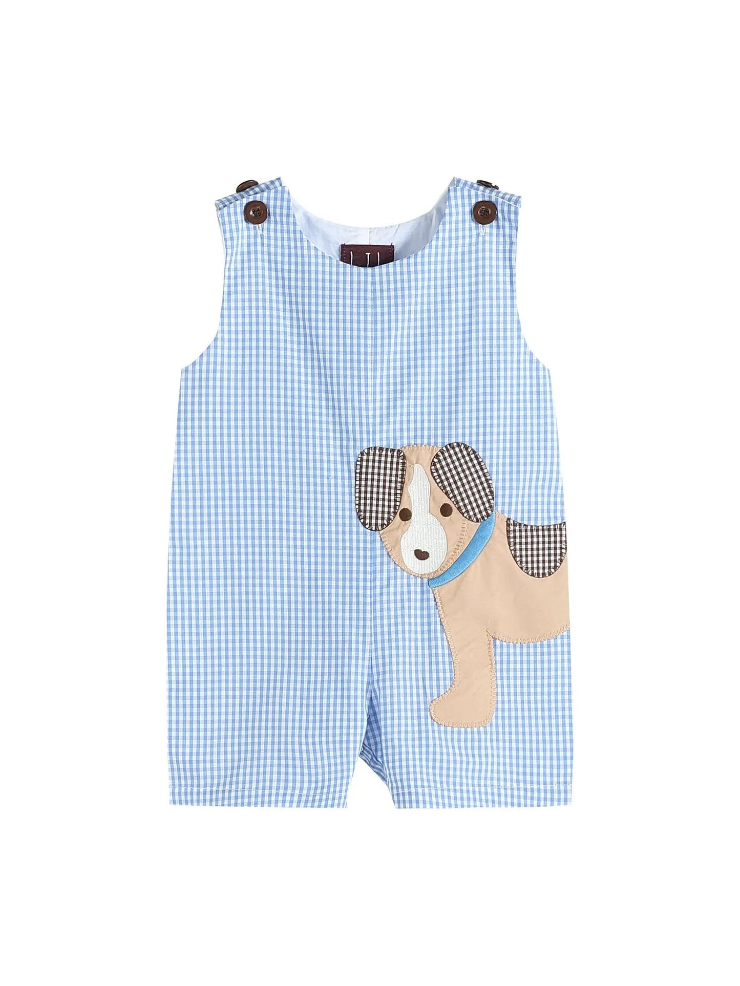 Blue Gingham Puppy Shortalls