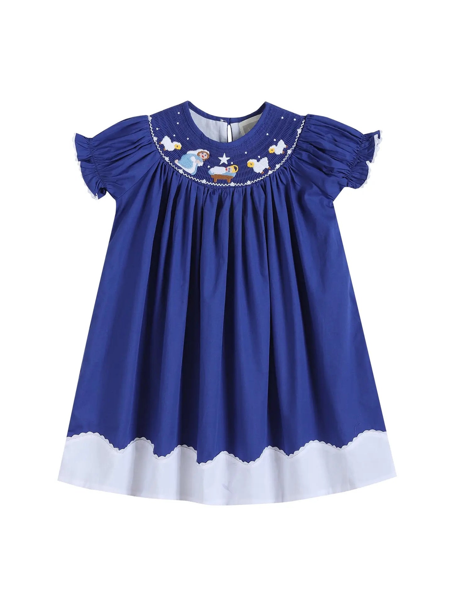 Royal Blue Christmas Nativity Smocked Bishop Dress