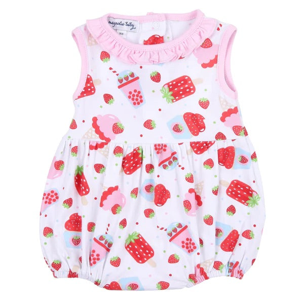 Strawberry Treats Pink Print Ruffle Sleeveless Bubble