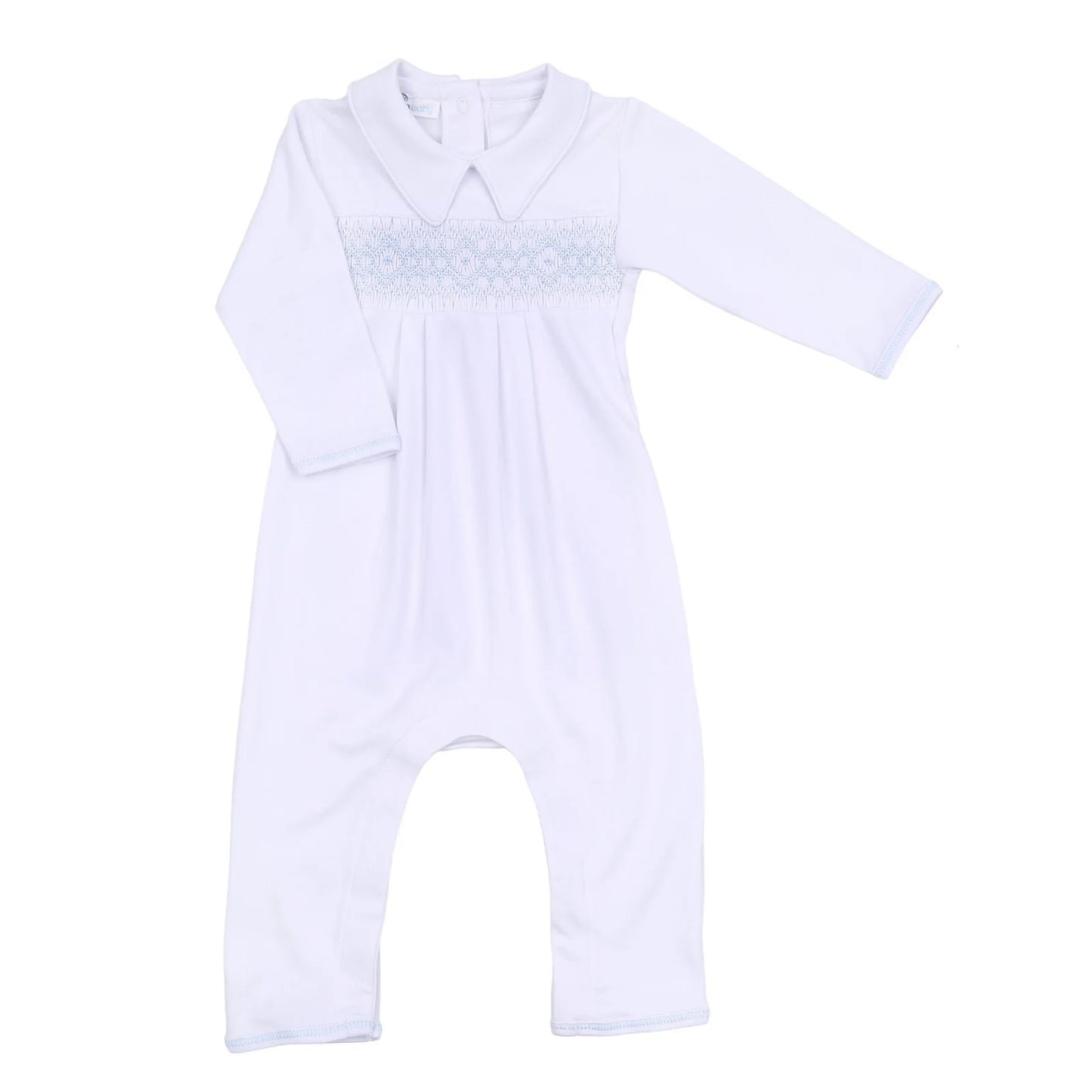 Ava and Archie Smocked Playsuit -Blue