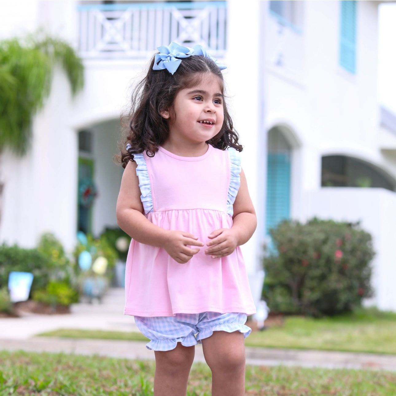 Light Pink/Blue Gingham Evie Bloomer Set