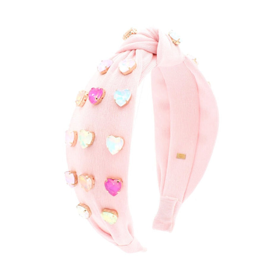 Heart Pink Jeweled Knot headband
