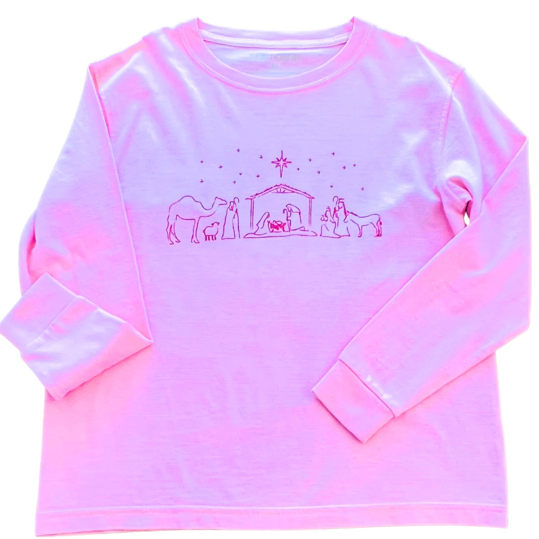 Long-Sleeve Light Pink Nativity T-Shirt