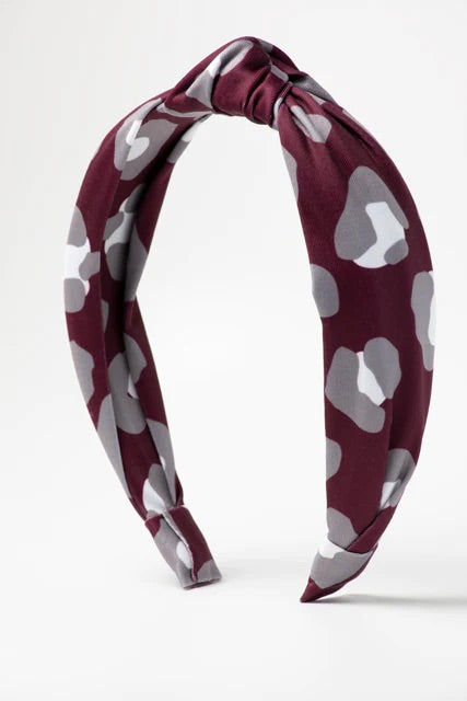 Burgundy and Grey Leopard Headband