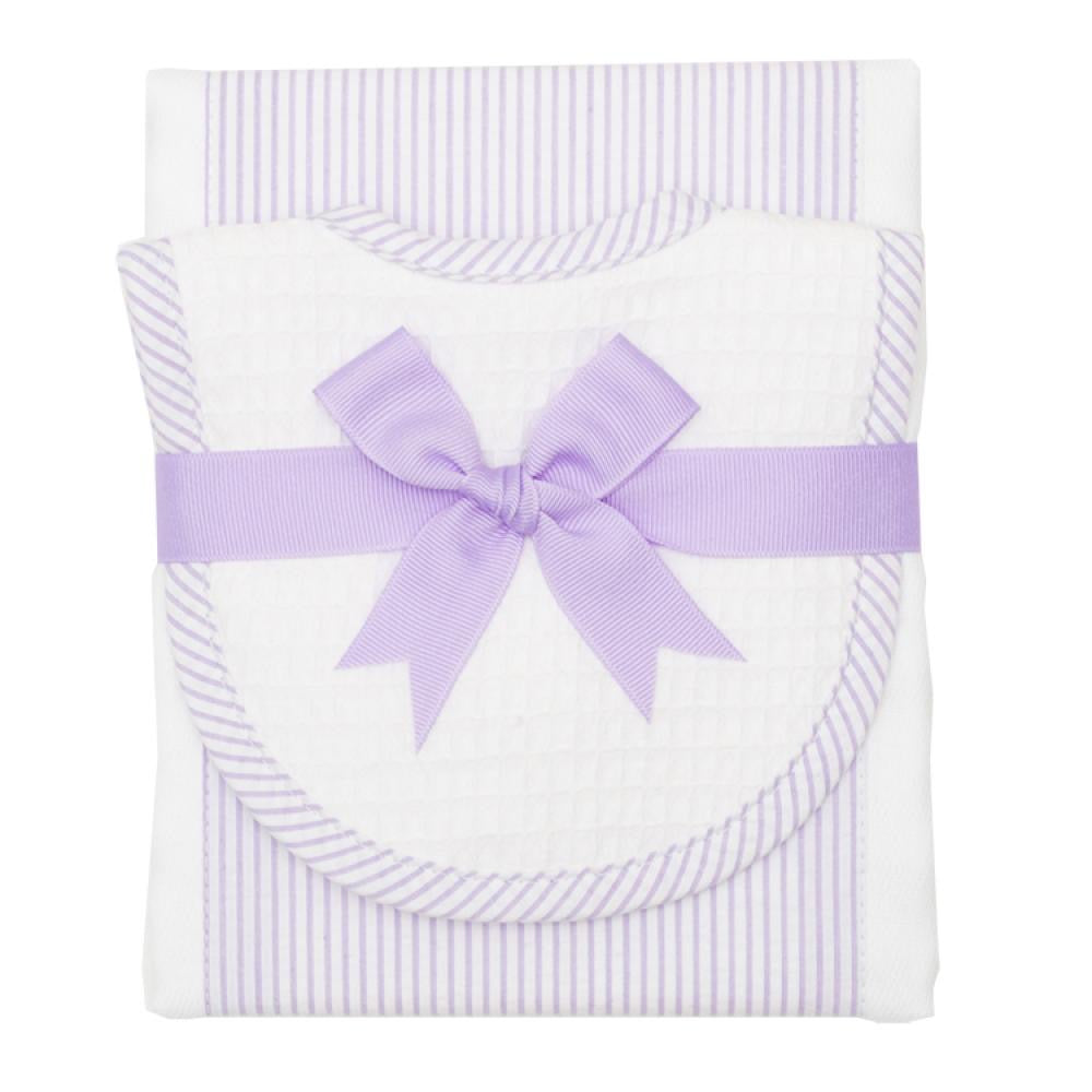 Lilac Seersucker Stripe Drooler Bib & Burp Set