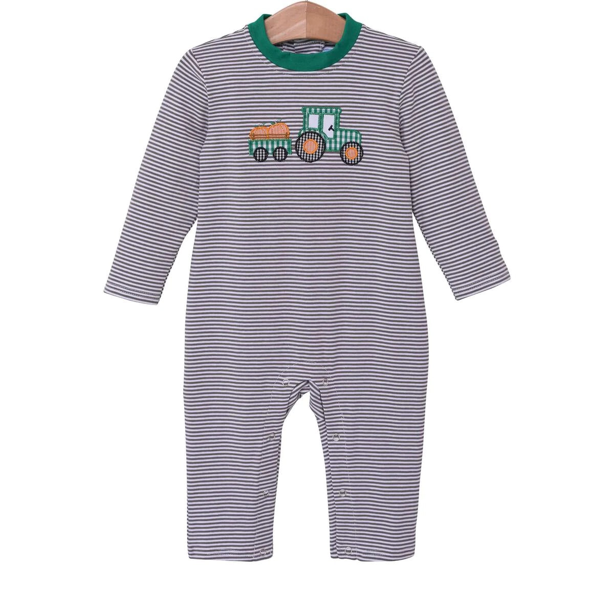 Tractor Pumpkin Applique LS romper